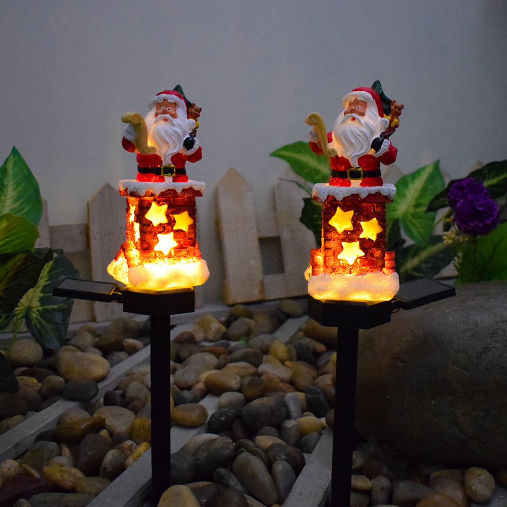 Solar Christmas Santa Lawn Lights – Resin Garden Stake for Holiday Yard & Villa Décor