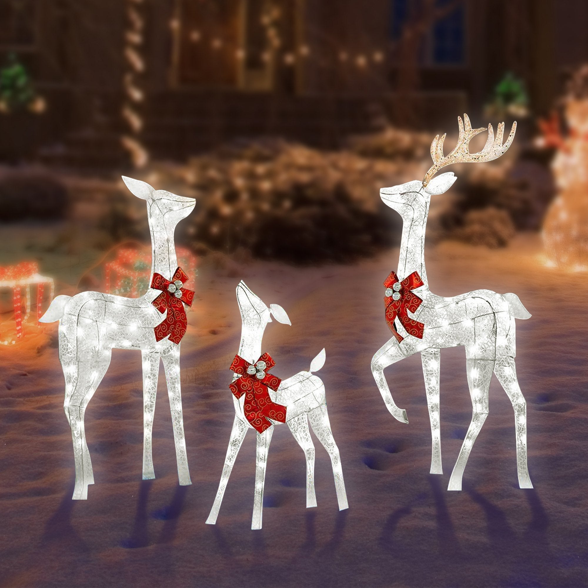 3-Piece Outdoor Christmas Reindeer Set – Pre-Lit Deer Family with 365 LED Lights, Perfect for Holiday Yard and Lawn Display