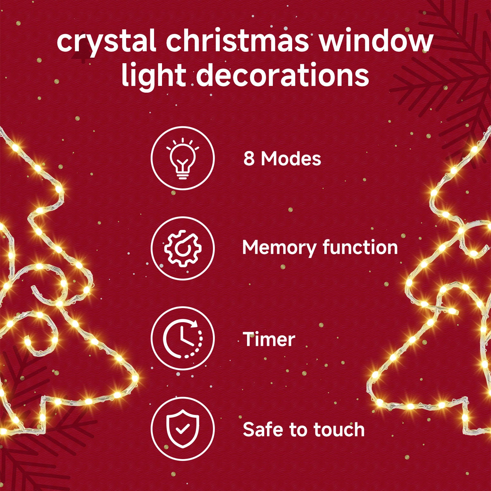 Quntis 2Pcs Christmas Window Lights,14.5in Crystal Sparkling Christmas Window Lights Battery Operated with Timer,70LED Christmas Window Hanging Lights