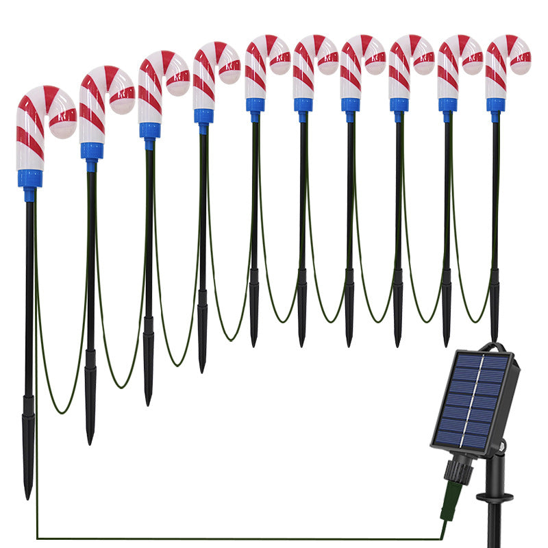 Solar-Powered Candy Cane Christmas Lights – Outdoor Garden and Yard Decor LED Stake Lights, 1-to-10 Christmas Ground Stake Set