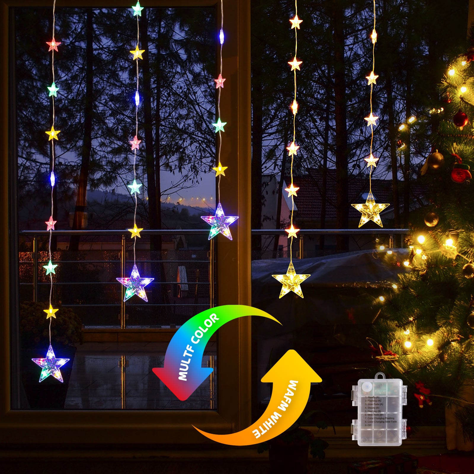 Quntis 32 Stelle Luci Natalizie – Luci di Natale a Cambio Colore con 8 Modalità, 52 LED per un Decorazione Festiva e Natalizia Abbagliante