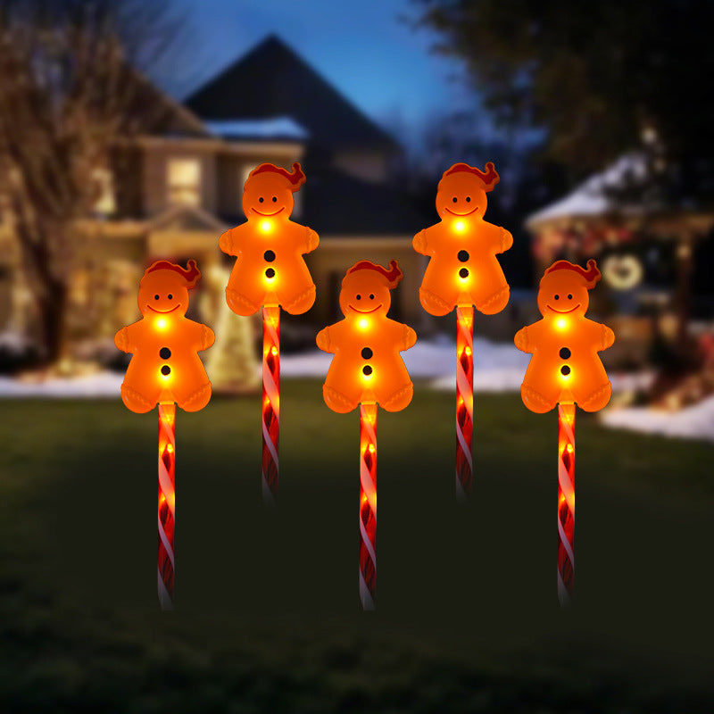 Quntis Solar Waterproof Gingerbread Man One-to-Five Christmas Lights ¨C 2-Pack Stake Lights for Holiday Yard & Garden Decor