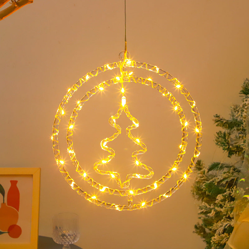 Quntis Christmas Double Ring Solar LED String Lights ¨C Christmas Tree Shape Atmosphere Lights with Star Design, Outer Diameter: 12.60 inches, Inner Ring Diameter: 10.24 inches