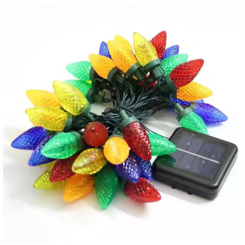 IP65 LED C9 Strawberry Colored Lights, Waterproof Solar Christmas String Lights, Holiday Decoration Lights