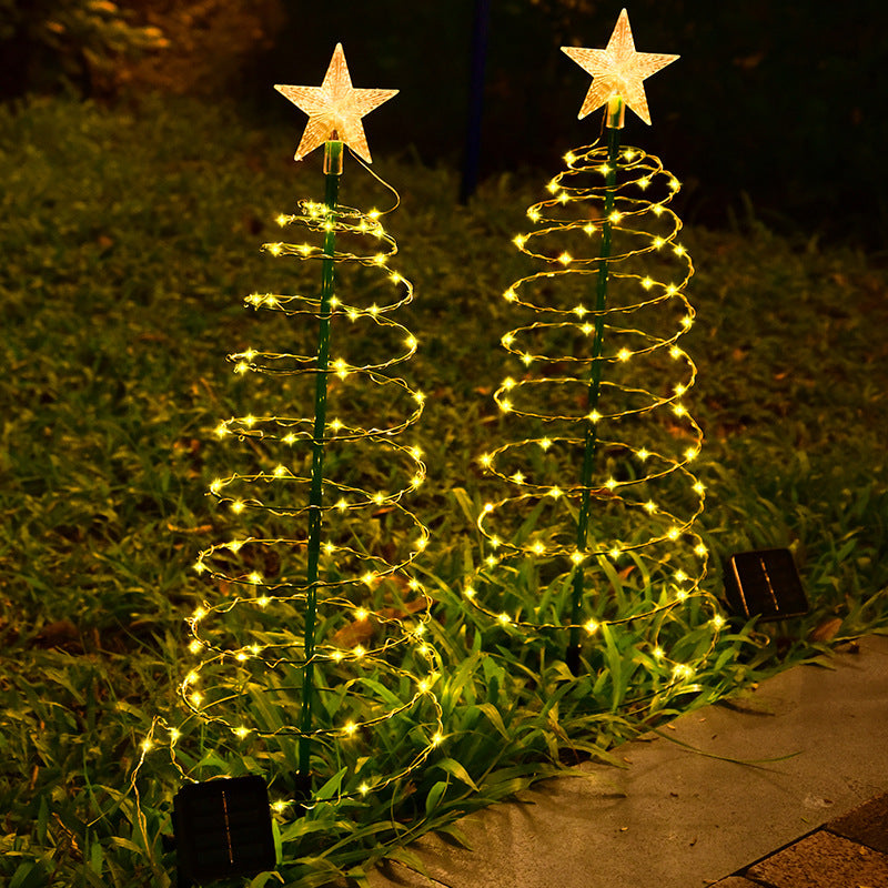 Lumières de Noël solaires ¨C Lumières en étoile en fil de cuivre en fer pour la décoration de jardin, pelouse et patio