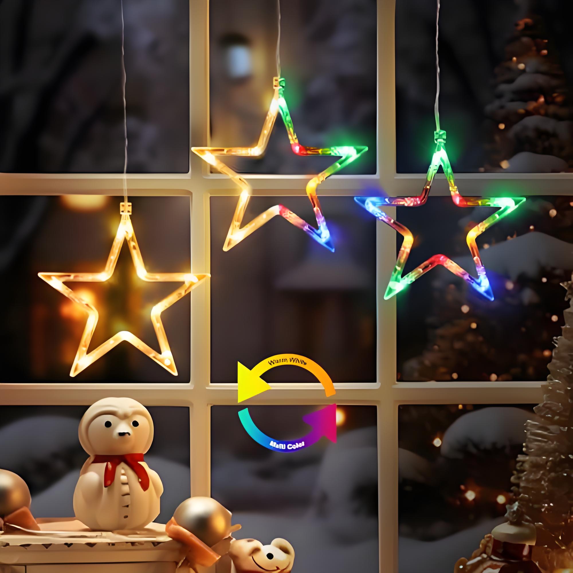 Quntis 3 Stars Star Lights – 30 Vibrant LEDs with 8 Enchanting Lighting Modes for Magical Christmas & Holiday Decor