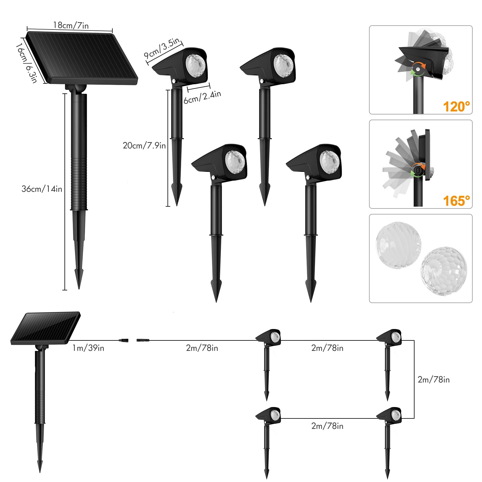 Quntis Solar Spot Lights Outdoor 4-in-1 Solar Landscape Lighting Dusk to Dawn Solar Uplights IP65 Waterproof