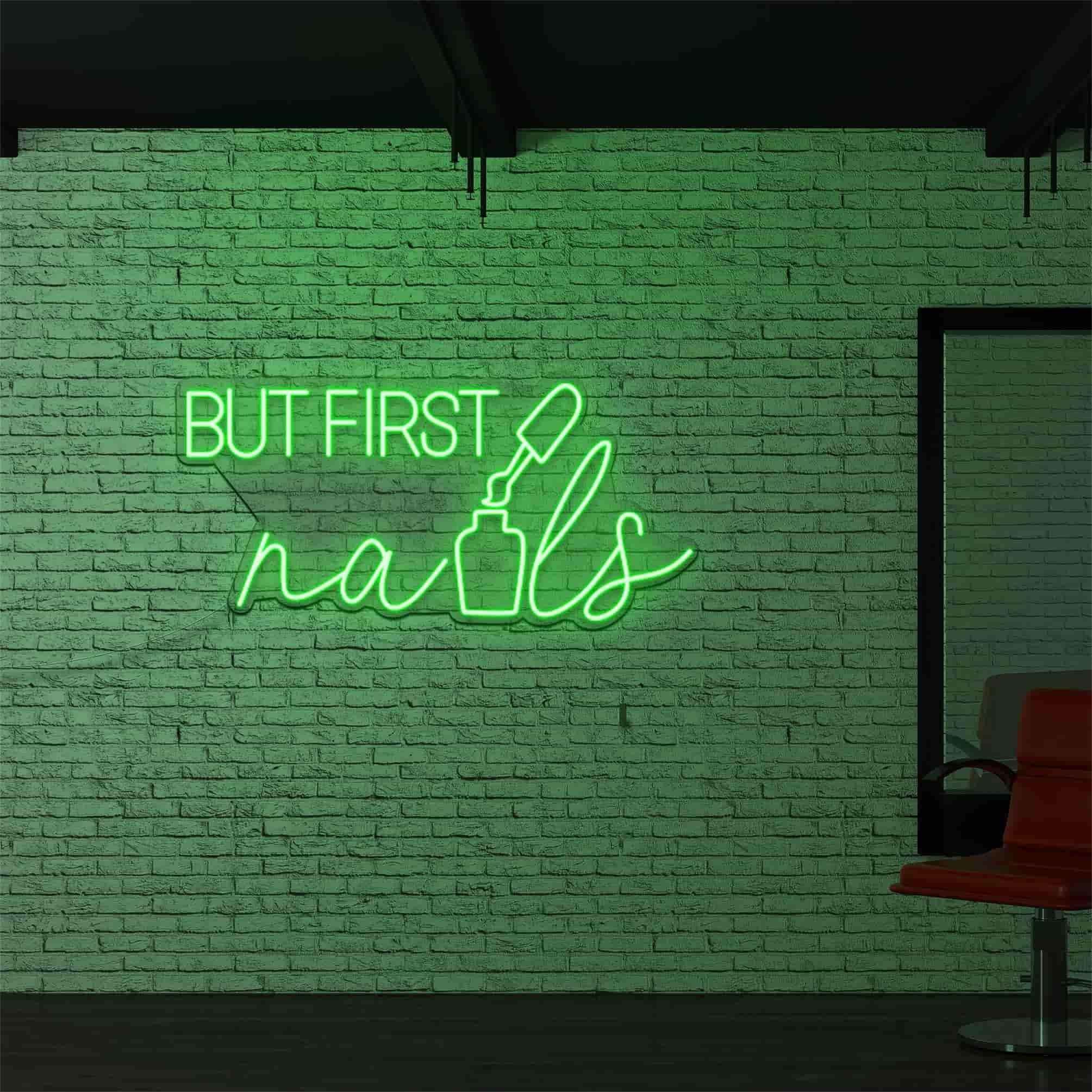 "But First, Nails" Neon Sign – Stylish Salon Decor for a Welcoming Beauty Space