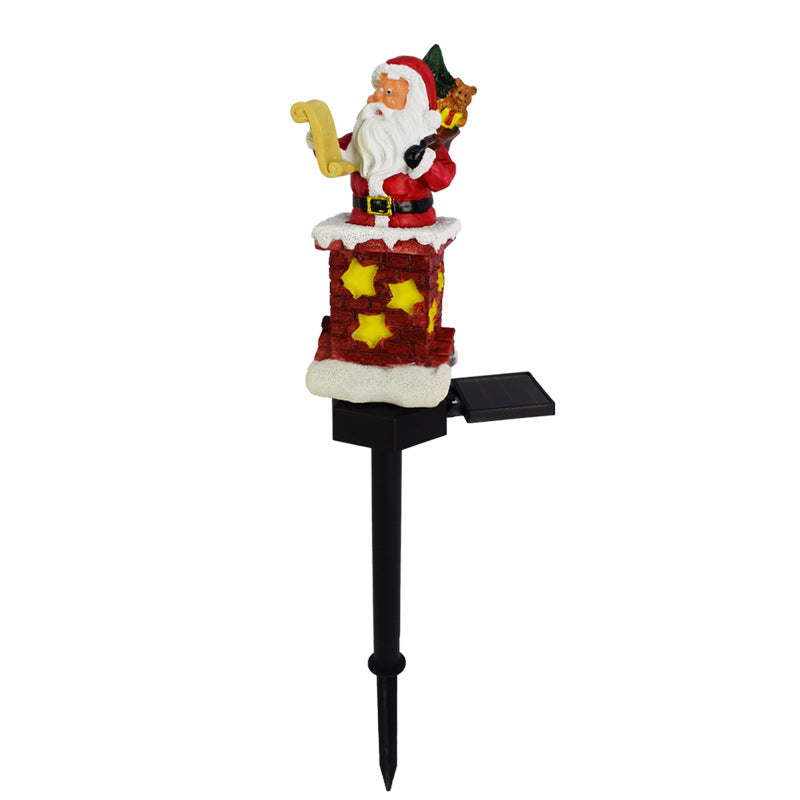 Solar Christmas Santa Lawn Lights – Resin Garden Stake for Holiday Yard & Villa Décor