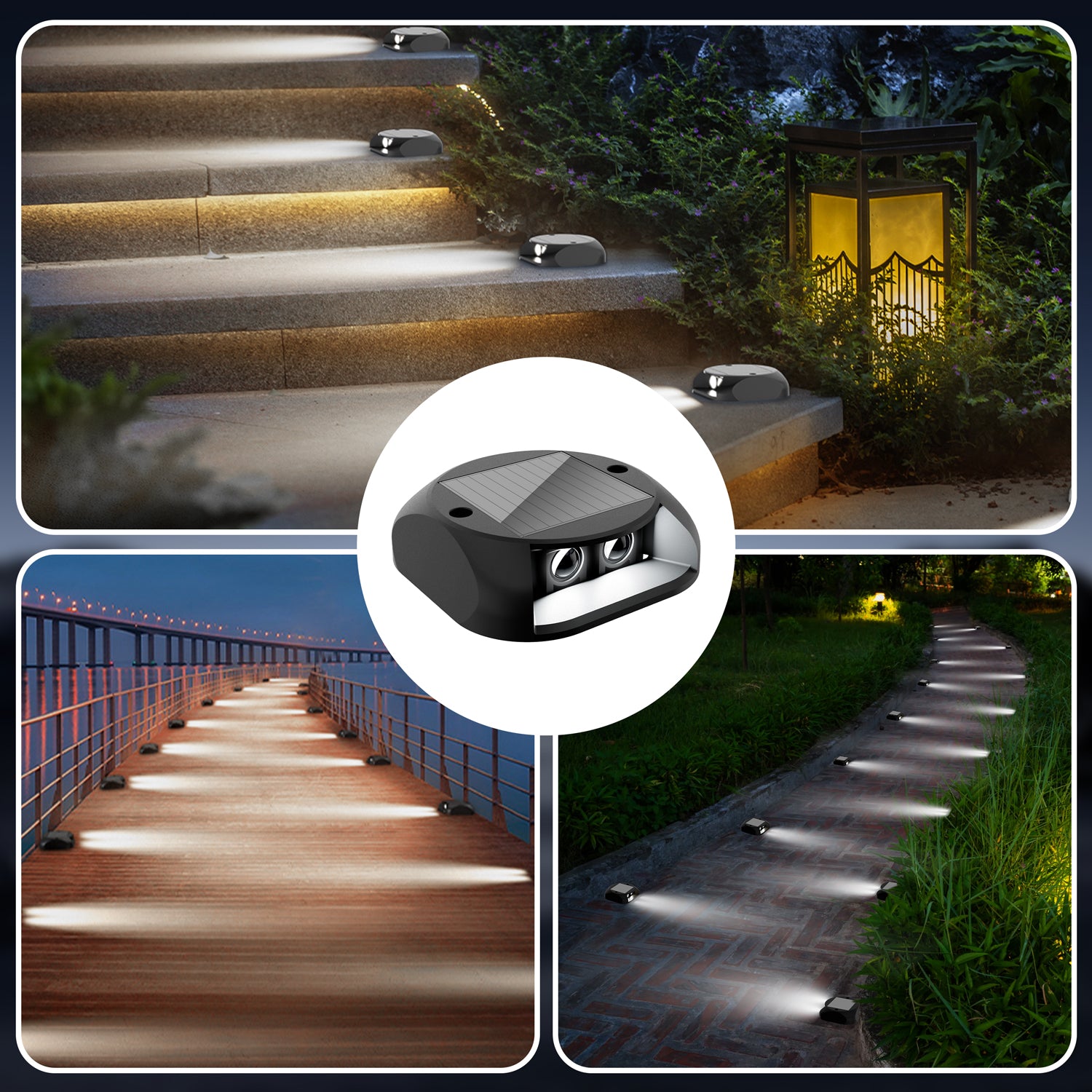 Quntis Solar Deck Lights, IP65 Waterproof Solar Pathway Lights, Dusk to Dawn Solar Lights Outdoor, 500M Visibility Solar Step Lights for Dock Driveway Garden Walkway Stair Yard, Blue