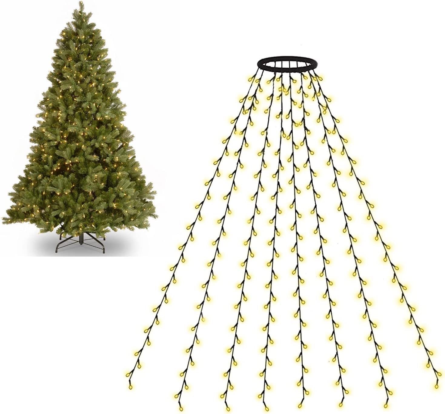 Quntis New LED Xmas Tree Ring Lights ¨C IP44 Waterproof Low-Voltage Star Waterfall Tree Topper Lights for Holiday Decor