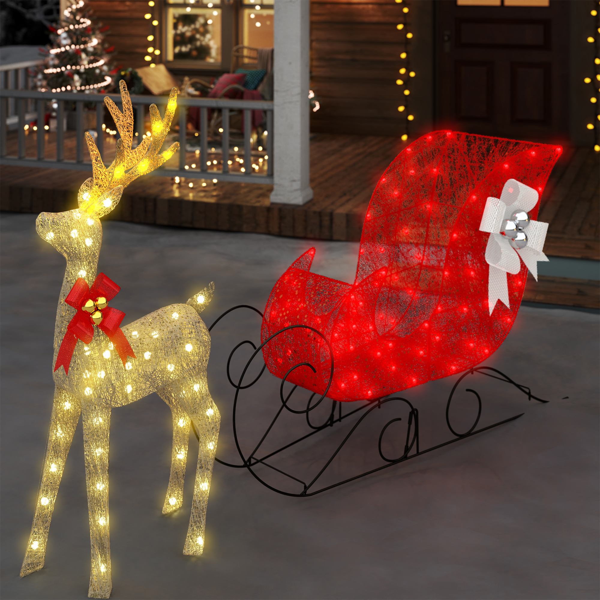 Lighted Christmas Reindeer & Sleigh Set – LED Outdoor Decor for Festive Yard Displays & Holiday Wonderland Scenes