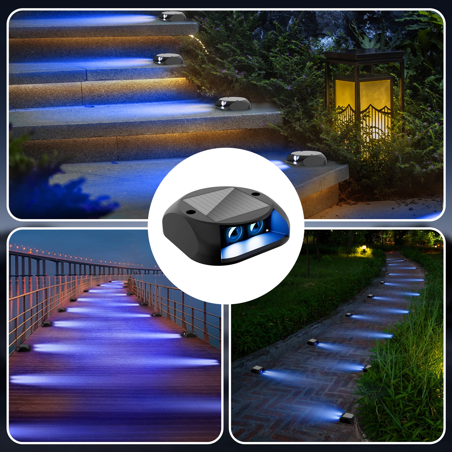 Quntis Solar Deck Lights, IP65 Waterproof Solar Pathway Lights, Dusk to Dawn Solar Lights Outdoor, 500M Visibility Solar Step Lights for Dock Driveway Garden Walkway Stair Yard, Blue