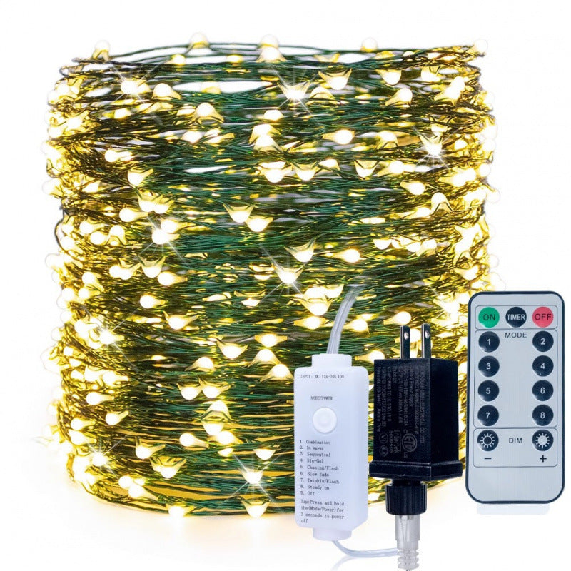 Quntis LED Star Christmas Tree String Lights ¨C 164ft (50m) Dark Green Copper Wire with Remote Control, Plug-In Waterproof Fairy Lights for Outdoor Xmas Decor