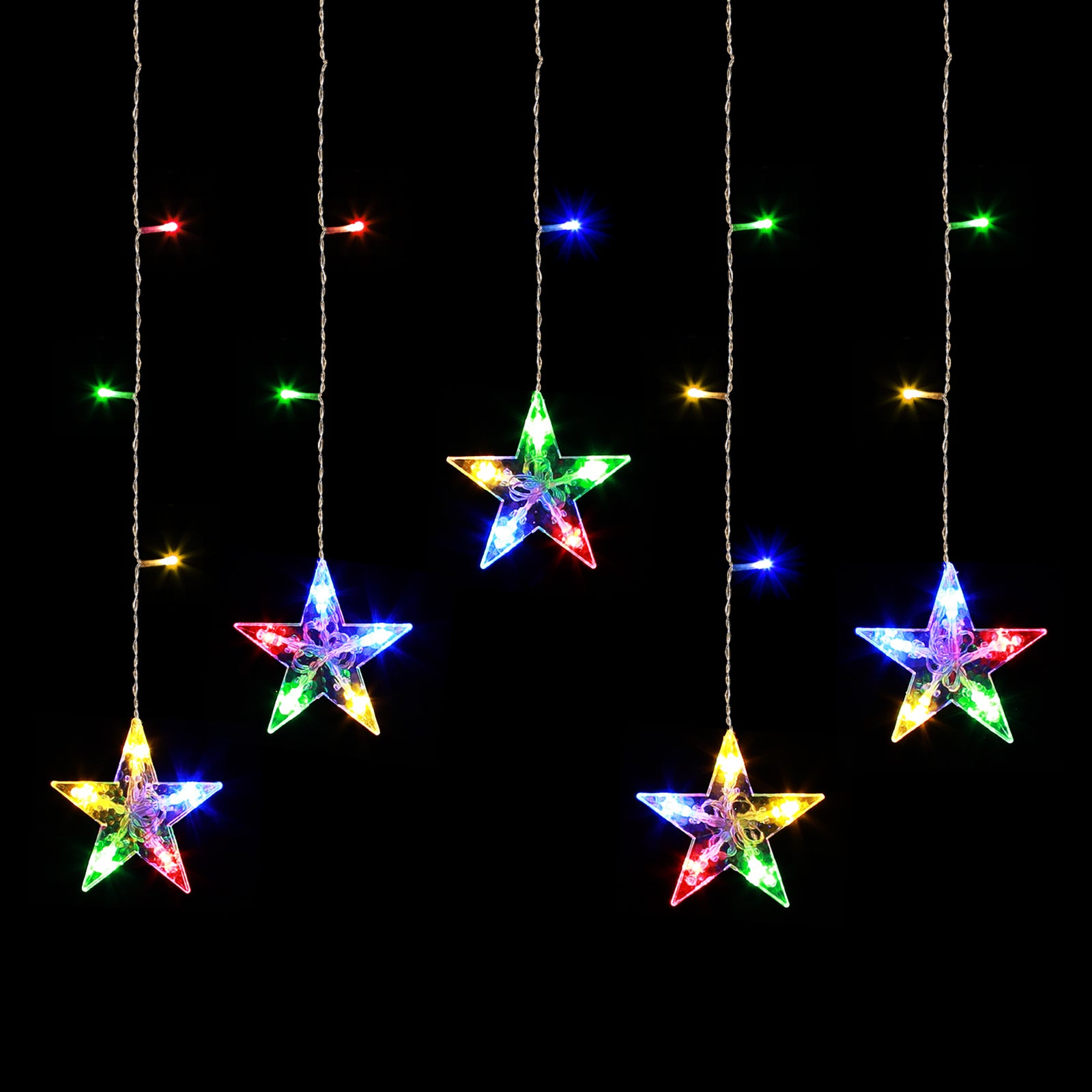 Quntis Luzes de Cortina Estelares – 5 Estrelas Brilhantes, 36 LEDs, Funciona a Bateria com Temporizador & 8 Modos, Luzes de Fada para Quarto, Janela & Decoração de Festa