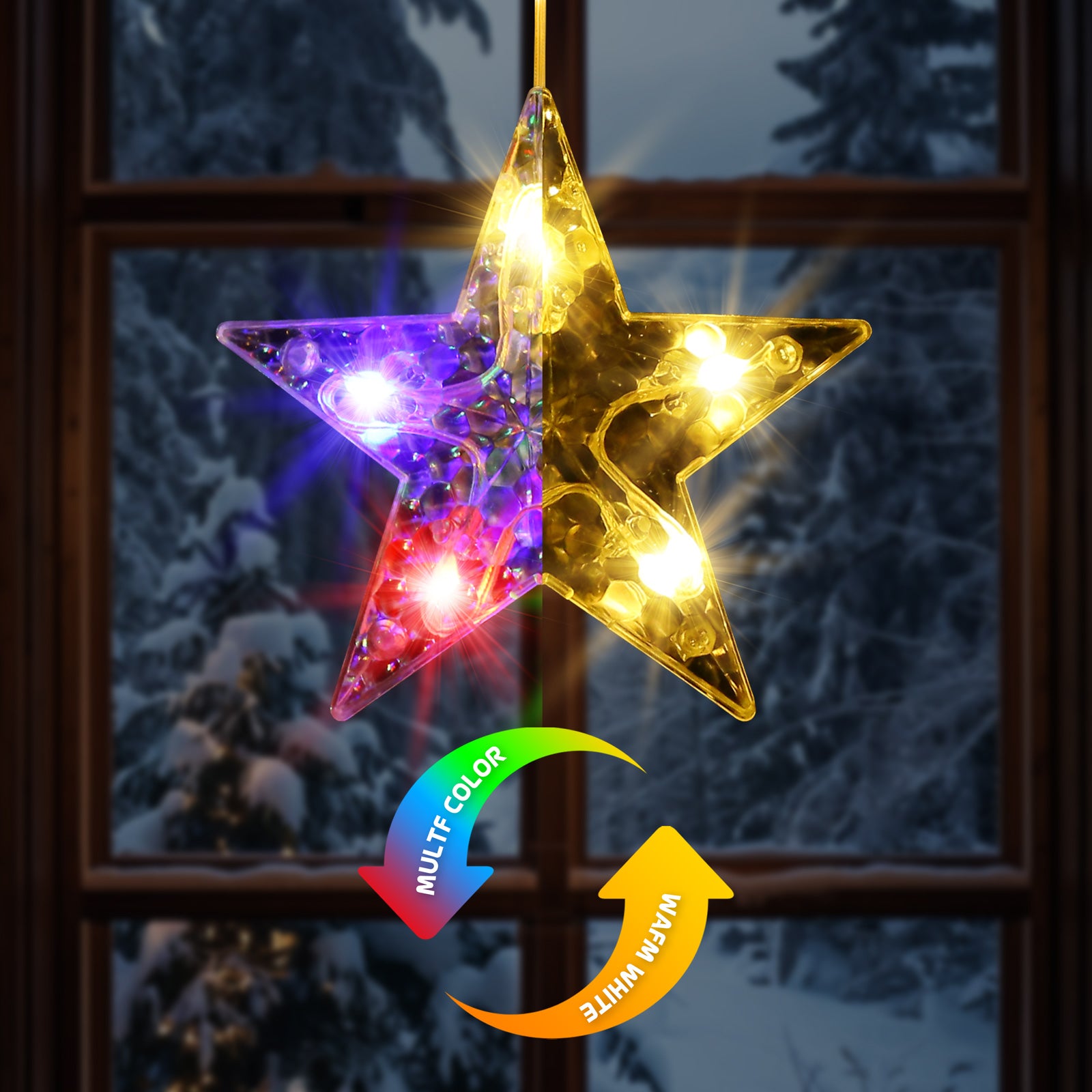 Quntis 76LED 9 Stelle Luci di Natale per Finestra con Timer & 8 Modalità, Luci a Stringa a Stelle Impermeabili per Decorazioni di Diwali e Natale all'Aperto e al Chiuso