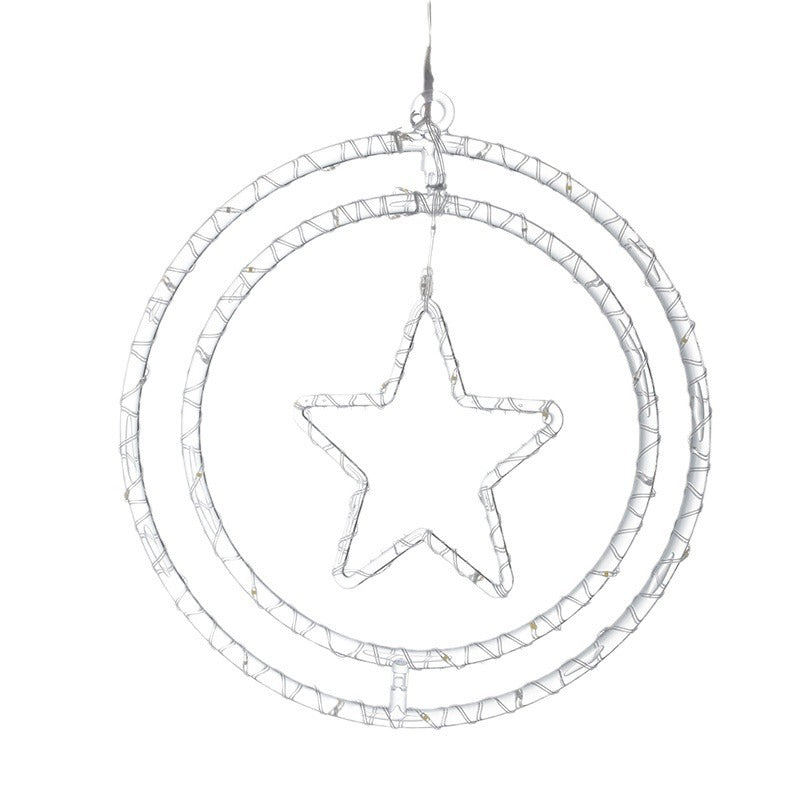 Quntis Christmas Double Ring Solar LED String Lights – Christmas Tree Shape Atmosphere Lights with Star Design, Outer Diameter: 12.60 inches, Inner Ring Diameter: 10.24 inches