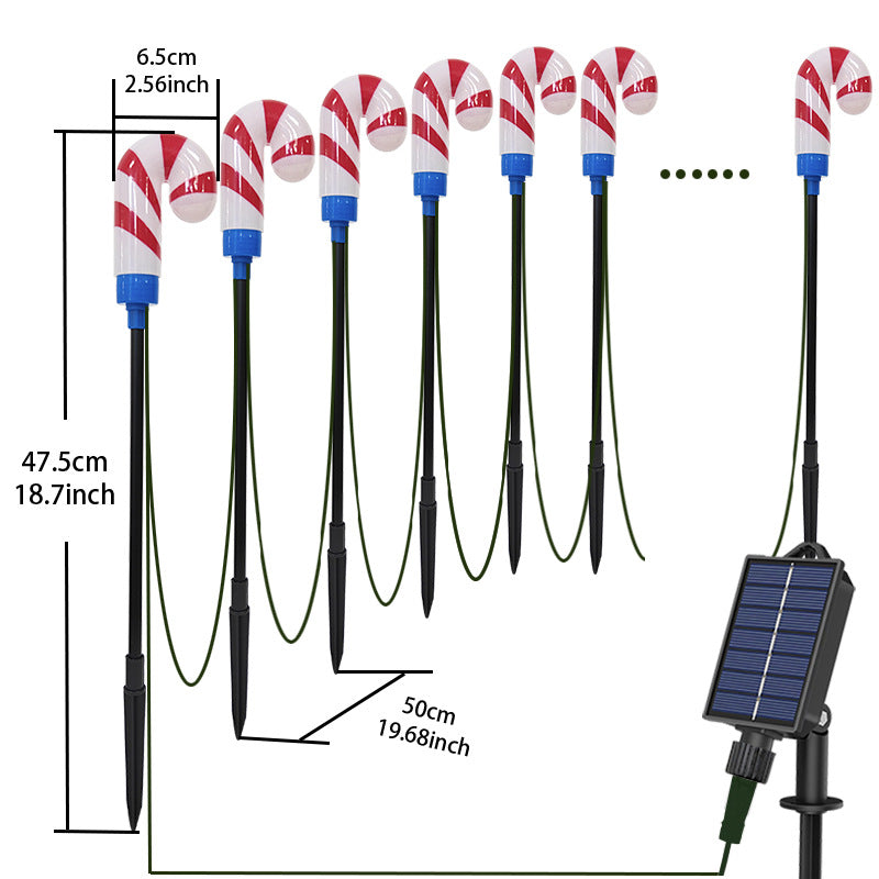 Solar-Powered Candy Cane Christmas Lights – Outdoor Garden and Yard Decor LED Stake Lights, 1-to-10 Christmas Ground Stake Set