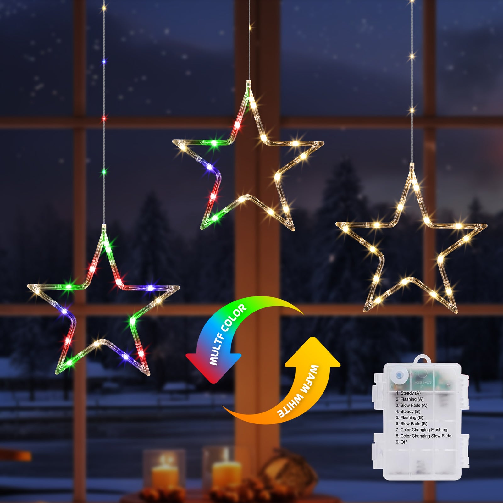 Quntis Luzes de Decoração de Natal 3 Estrelas – 45 LEDs com 8 Modos de Luz para Decoração de Férias