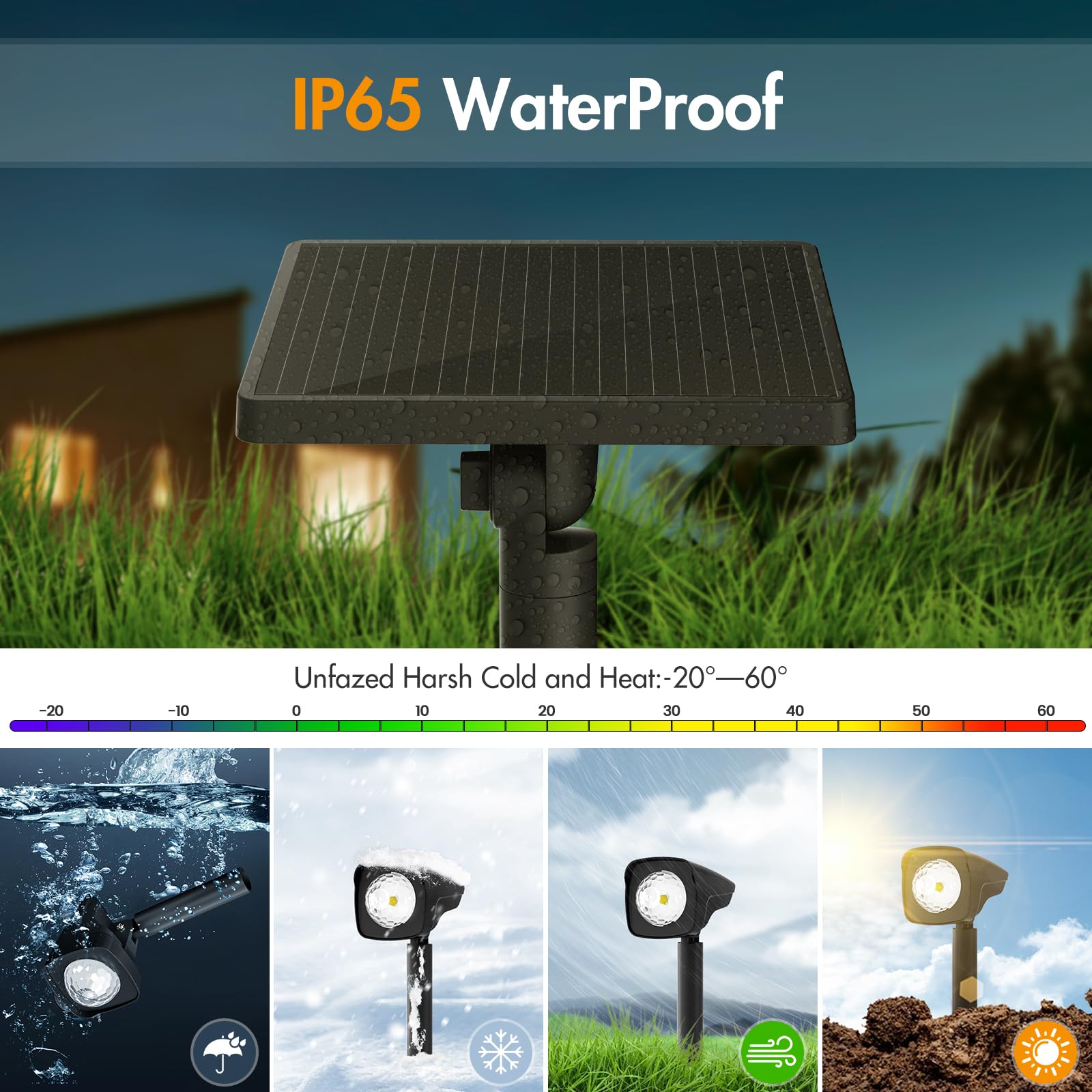 Quntis Solar Spot Lights Outdoor 4-in-1 Solar Landscape Lighting Dusk to Dawn Solar Uplights IP65 Waterproof