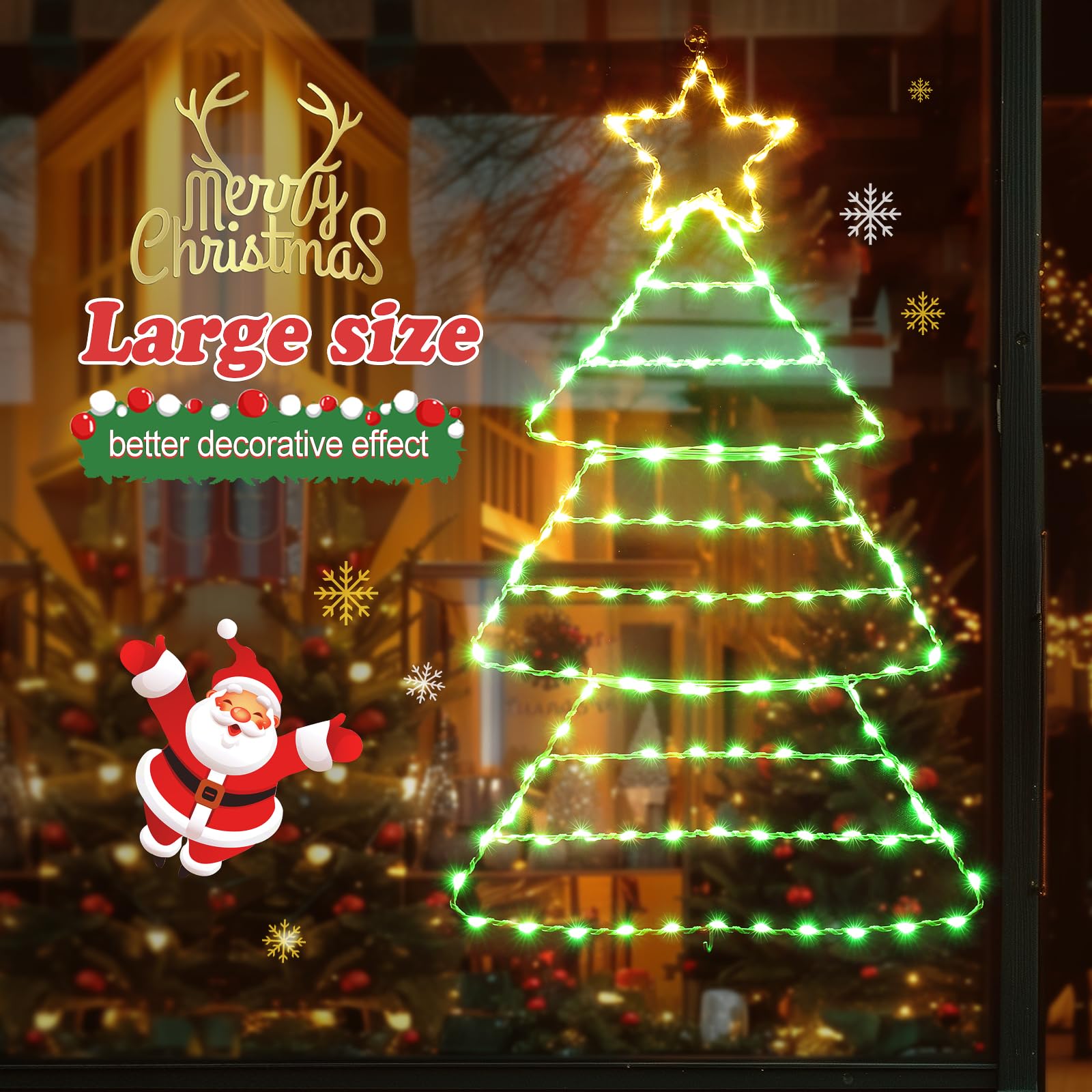 Quntis Luzes de Janela de Árvore de Natal – 2,2FT, 143 Luzes com 8 Modos e Temporizador, Funciona a Bateria para Decoração de Férias Interior/Exterior