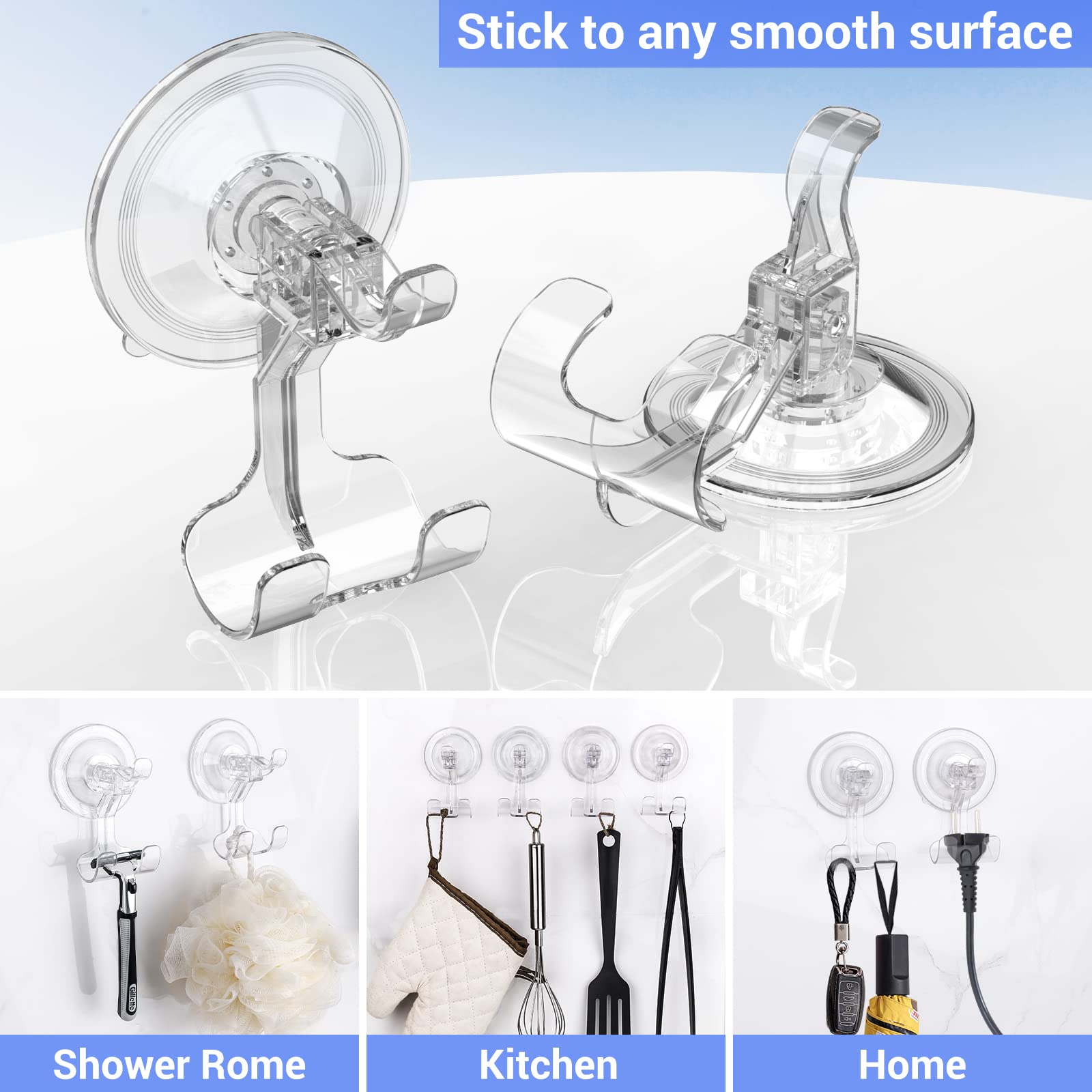 2 Pack Razor Hooks Removable & Reusable Suction Shower Hook Waterproof Powerful Vacuum Suction Hanger