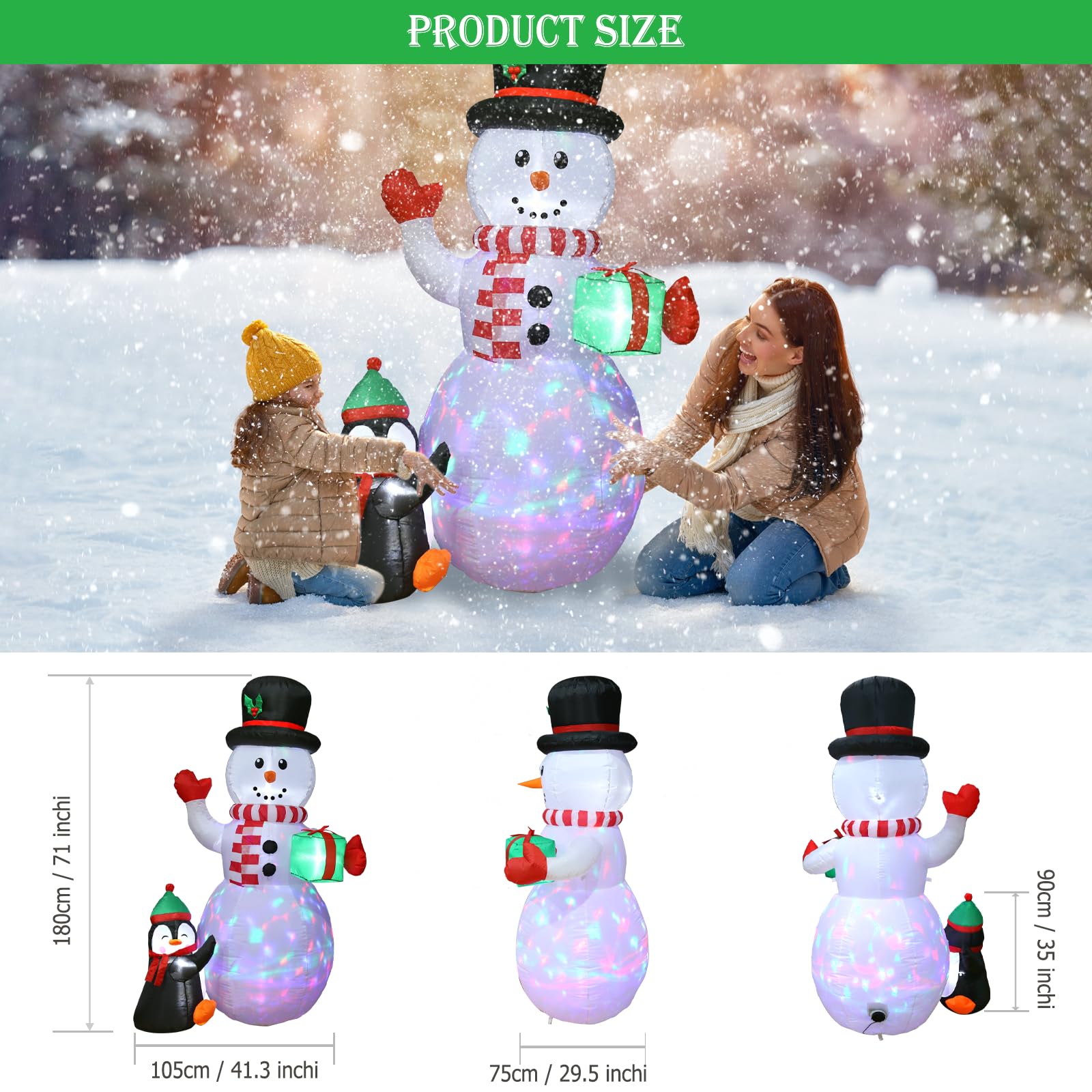 Quntis Inflatable Outdoor Christmas Inflatables for Christmas Decoration, 1.8M Giant Inflatable Snowmen