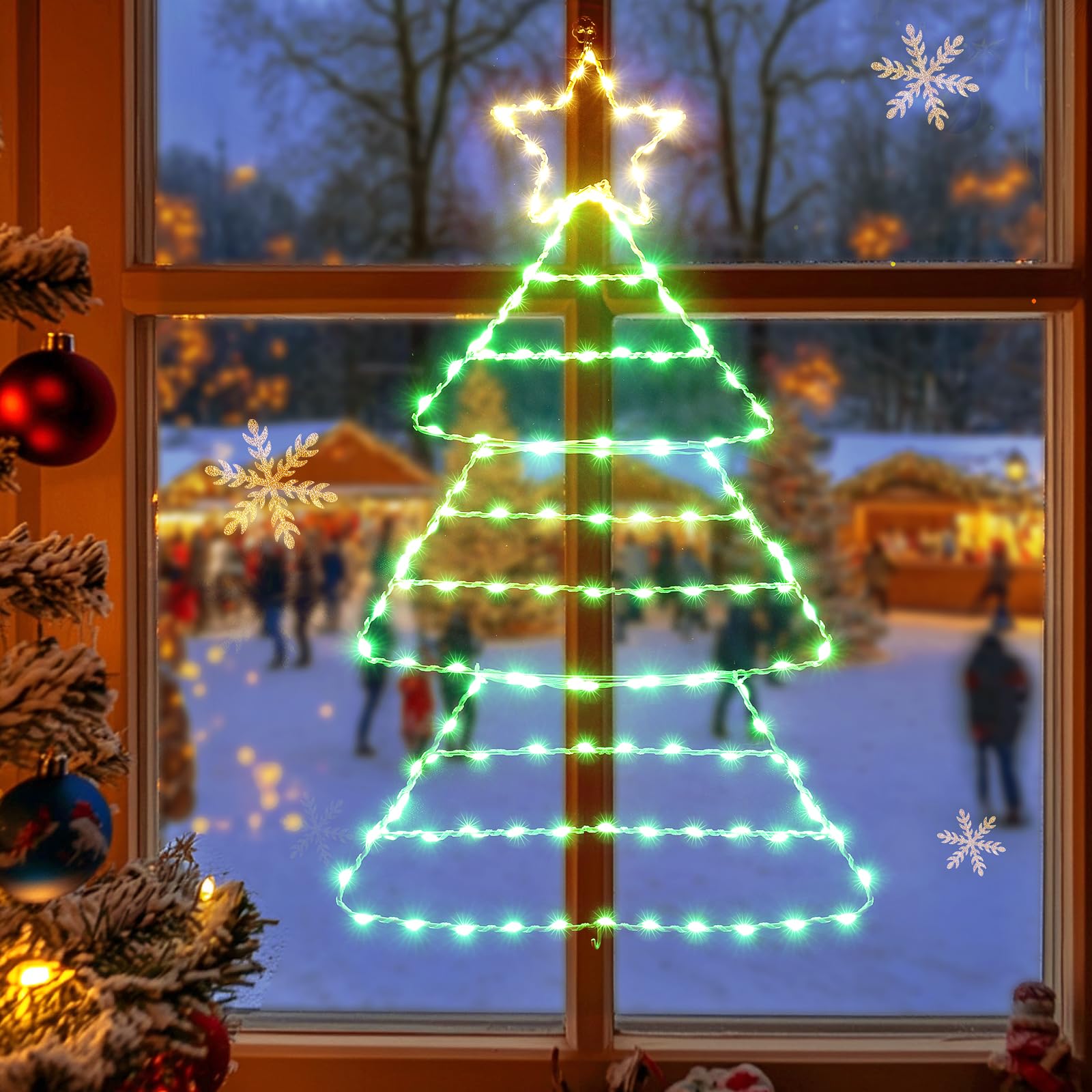 Quntis Luzes de Janela de Árvore de Natal – 2,2FT, 143 Luzes com 8 Modos e Temporizador, Funciona a Bateria para Decoração de Férias Interior/Exterior