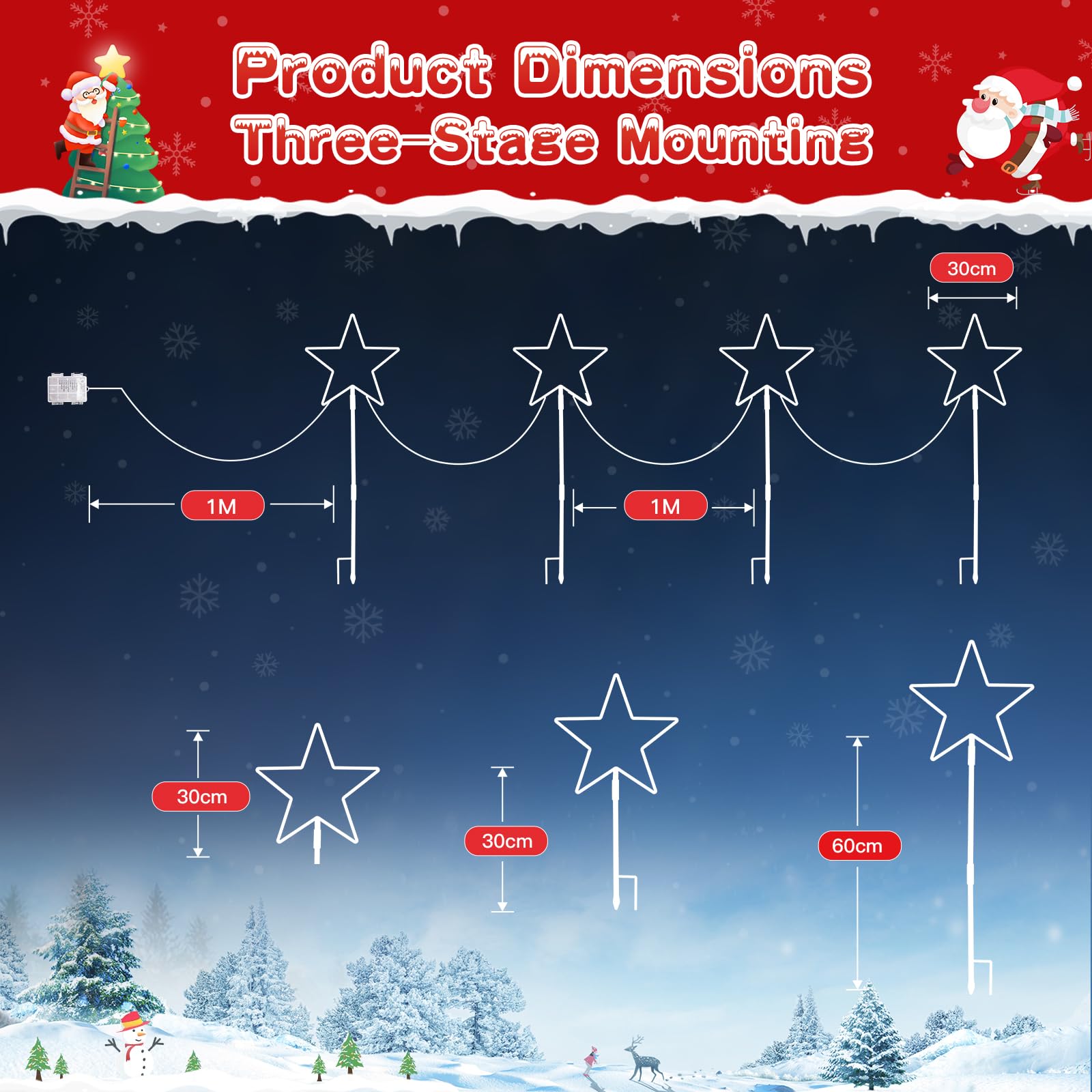 Quntis 4-16PCs Outdoor Christmas Pathway Decoration Lights, 144 Led Christmas Star Stake Lights Battery Powered Garden Stake Lights with 8 Modes & Timer IP65 Waterproof for Holiday Path Yard Lawn