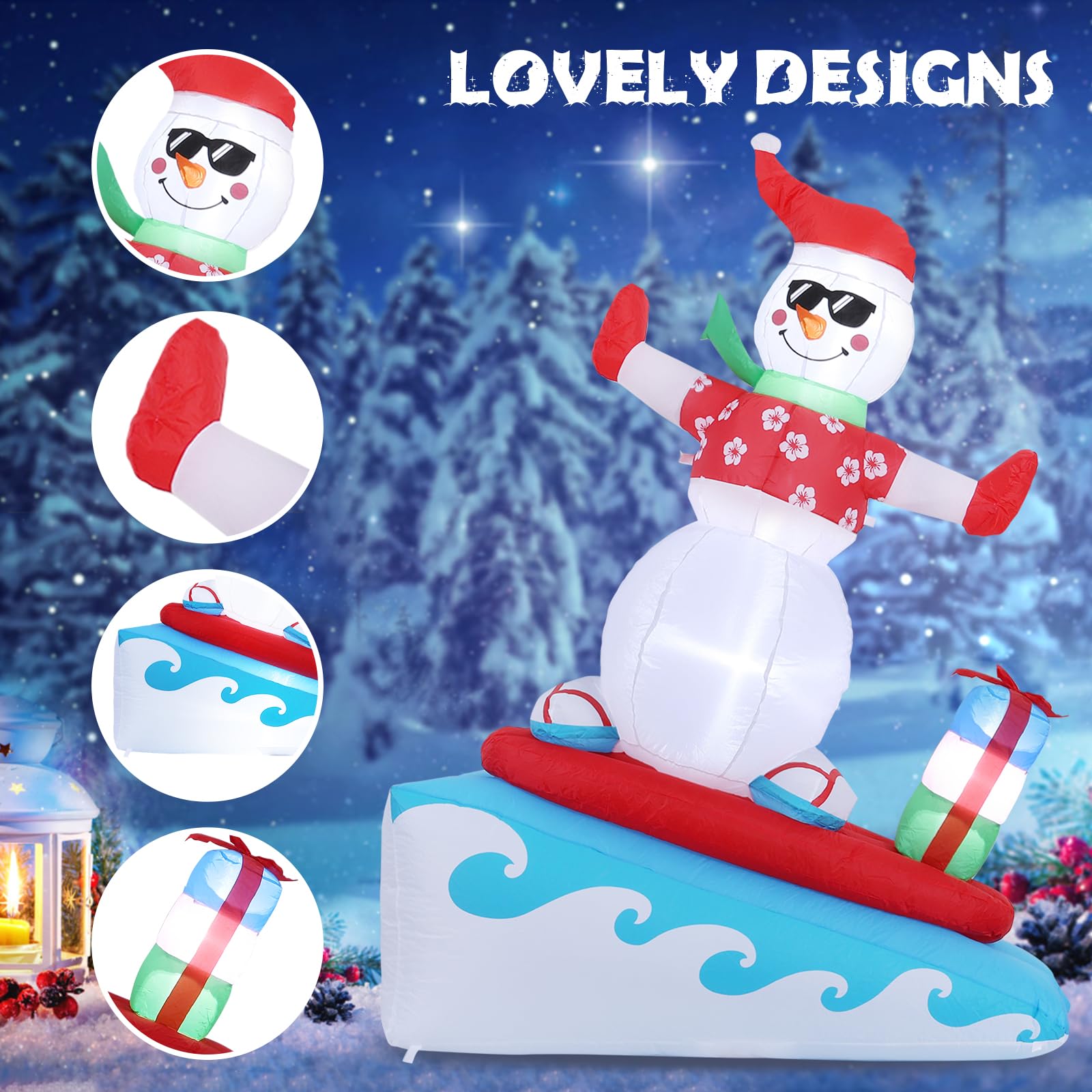 Inflatable Christmas Decorations Outdoor, Quntis 6FT Inflatable Snowman with LED Lights Surfing Snowman Blow Up Yard Decorations Xmas Decorations for Xmas Party Indoor Outdoor Home Garden Lawn