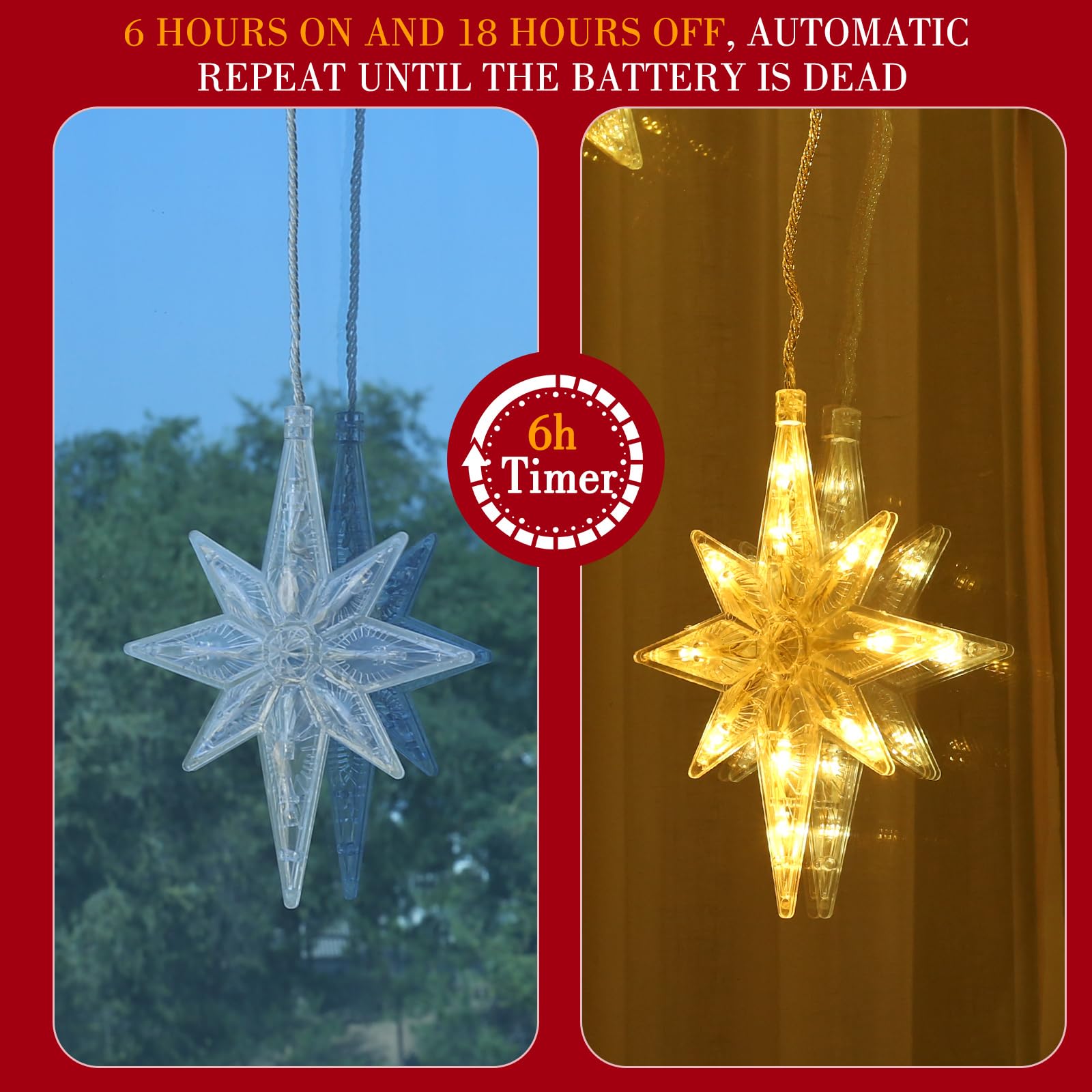 Quntis 3 in 1 Christmas Star Christmas Lights for Shop Window, Indoor LED Christmas Lights for Kitchen Dining Room Living Room, Outdoor Christmas Home Decoration Lights Perfect for Windows, Warm White