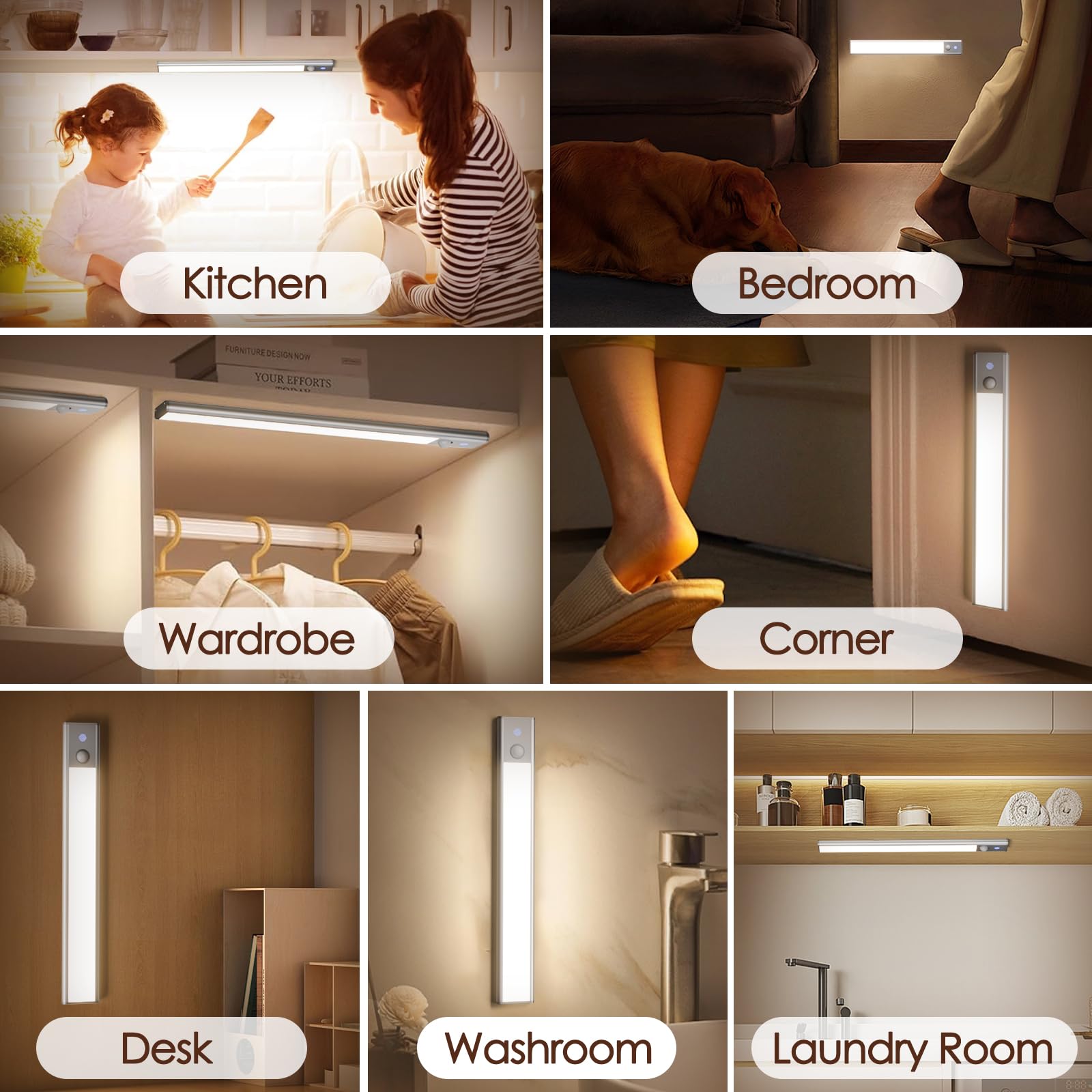 Quntis LED Under Cabinet Lighting Rechargeable, Wireless Motion Sensor Light Indoor, 2 Pack 12" 3000-6000K Dimmable Closet Lights Battery Operated