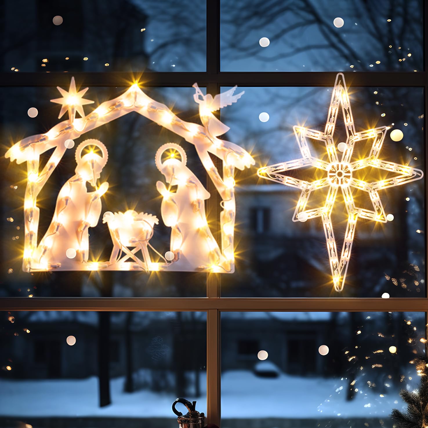 Christmas Window Silhouette Lights 2 Pack, Lighted Nativity and Bethlehem Star for Window Decorations, Nativity Window Lights for Christmas, Holiday, Home, Indoor, Patio, Wall, Door Decor