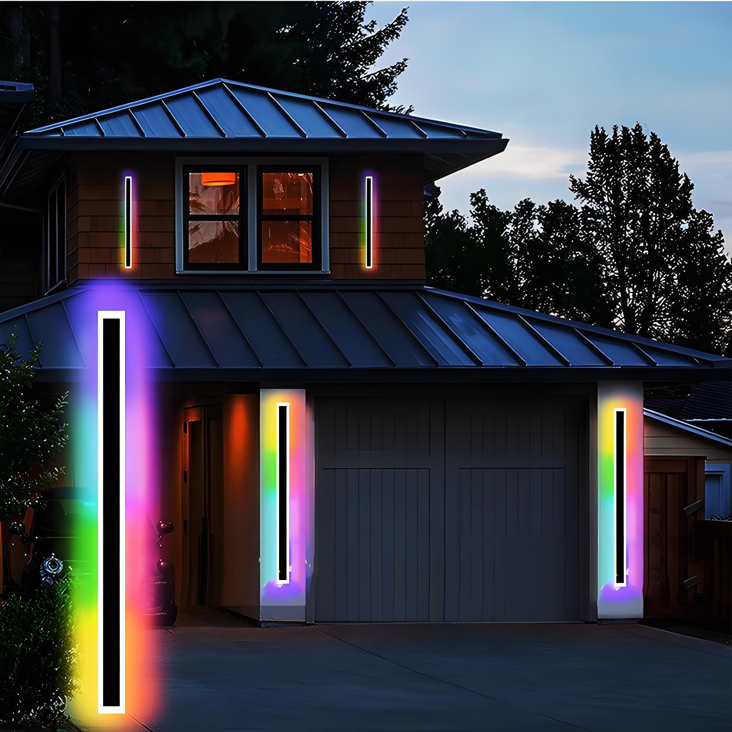 Outdoor Modern Wall Light, 7 Colour RGB Dimmable Long Wall Sconce, IP65 Waterproof Simple Acrylic Exterior Wall Mount Lights Fixtures for Patio House Garage, Front Door, Porch