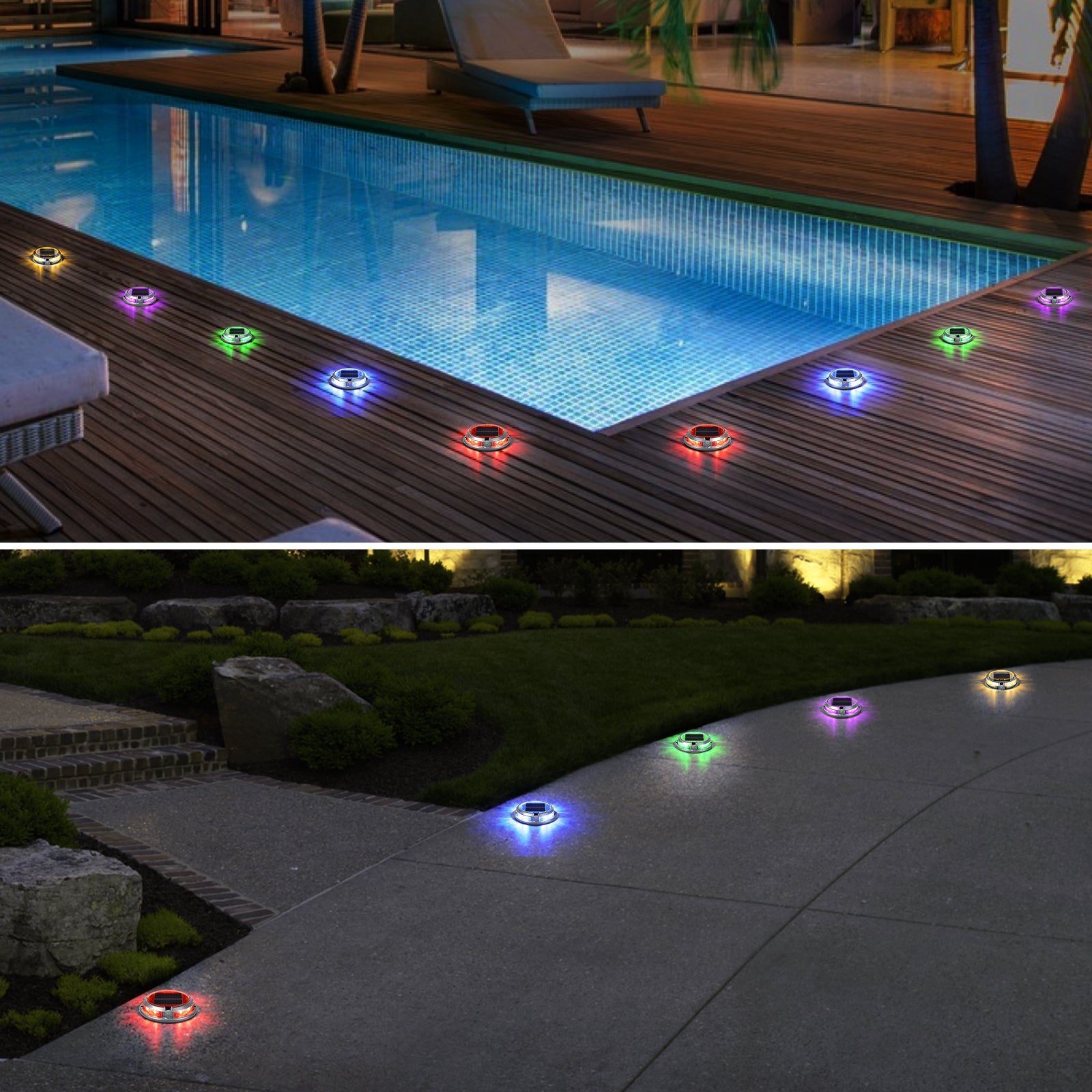 Luces de Deck Solar ¨C Luces LED RGB Impermeables IP68 para Caminos y Jardín