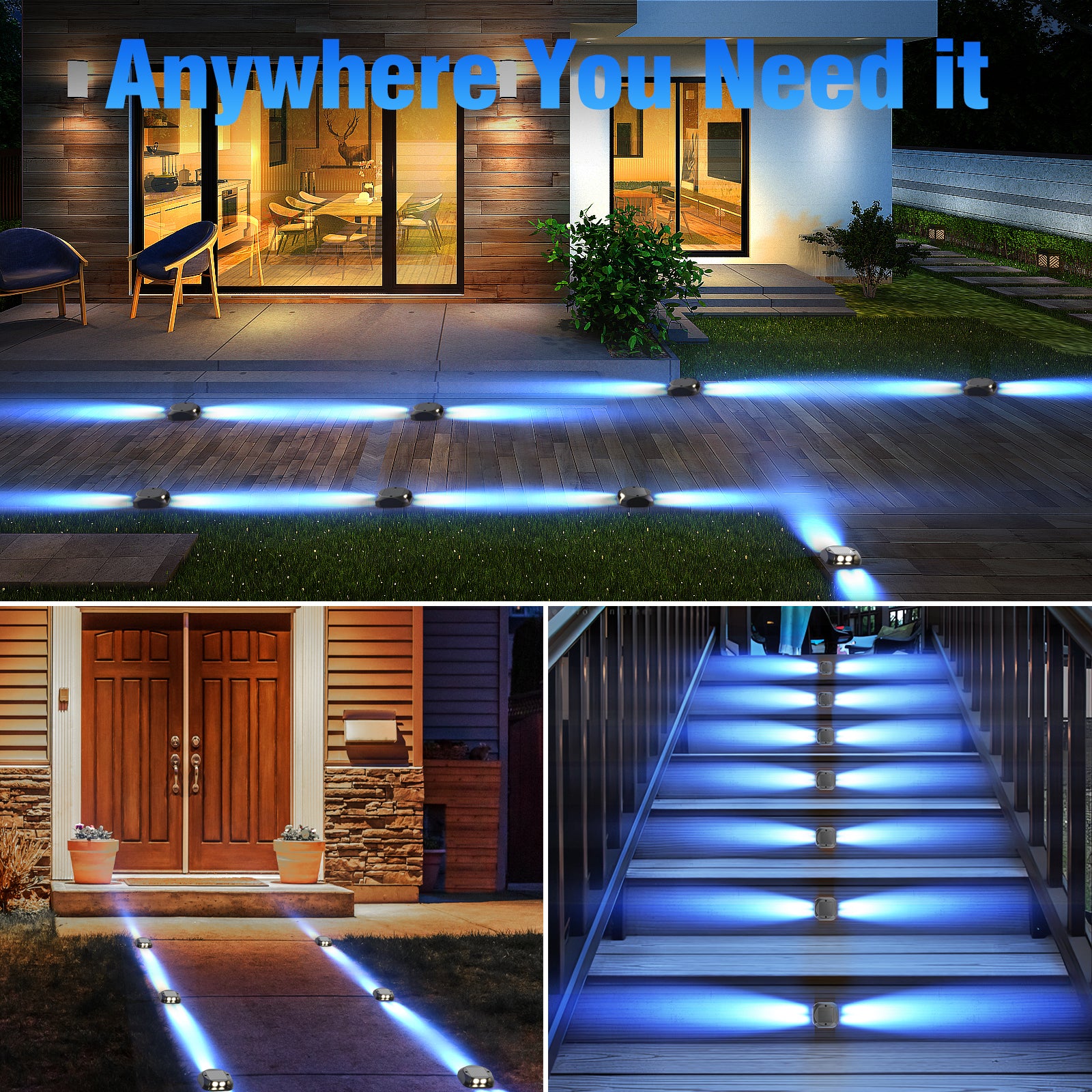 Quntis Solar Lights for Deck Steps, Two-Way LED Dusk to Dawn Stair Lights, IP65 Waterproof Outdoor Solar Lights for Garden Pathway Lawn Patio Walkways Sidewalk Front Door Driveway, Warm White