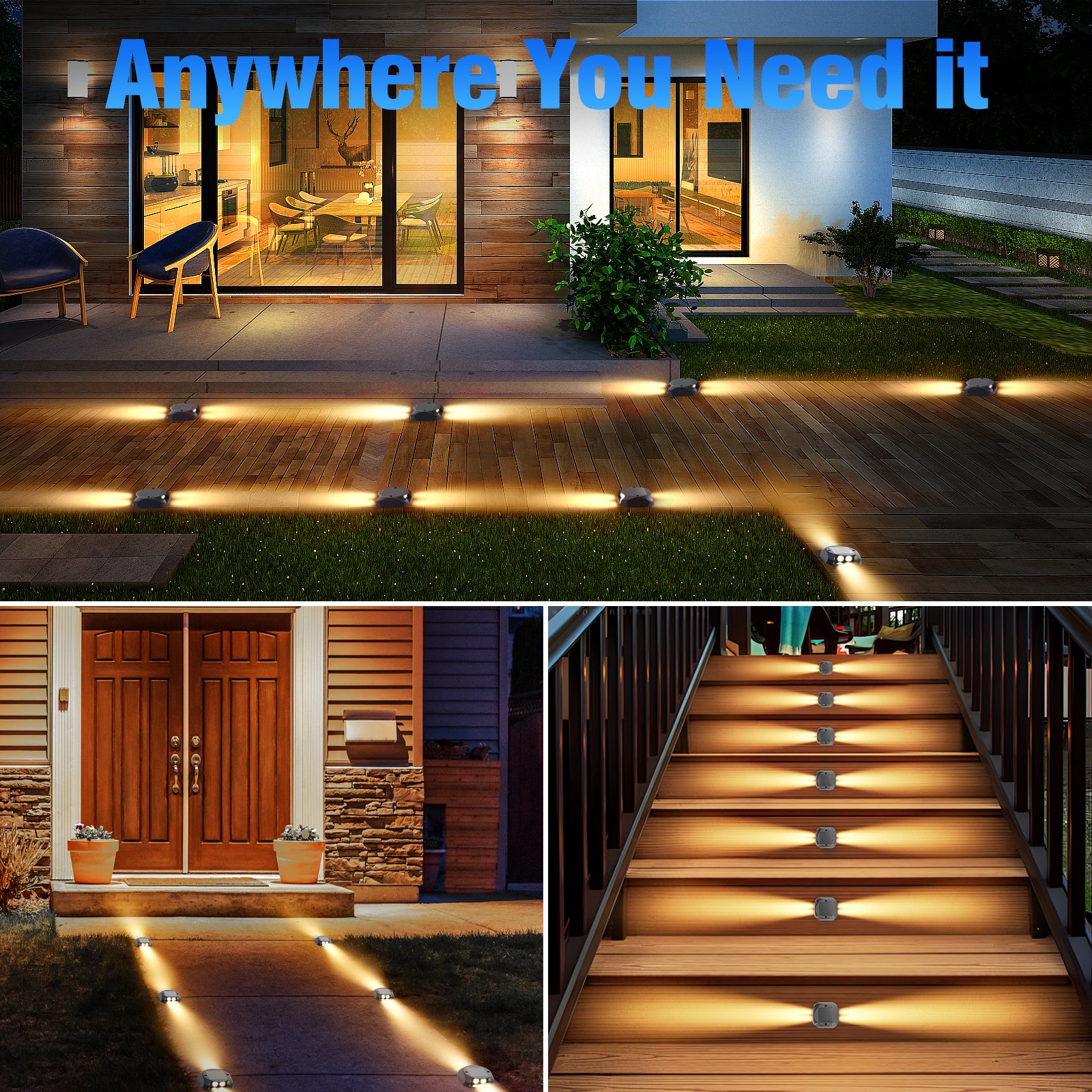 Quntis Solar Lights for Deck Steps, Two-Way LED Dusk to Dawn Stair Lights, IP65 Waterproof Outdoor Solar Lights for Garden Pathway Lawn Patio Walkways Sidewalk Front Door Driveway, Warm White