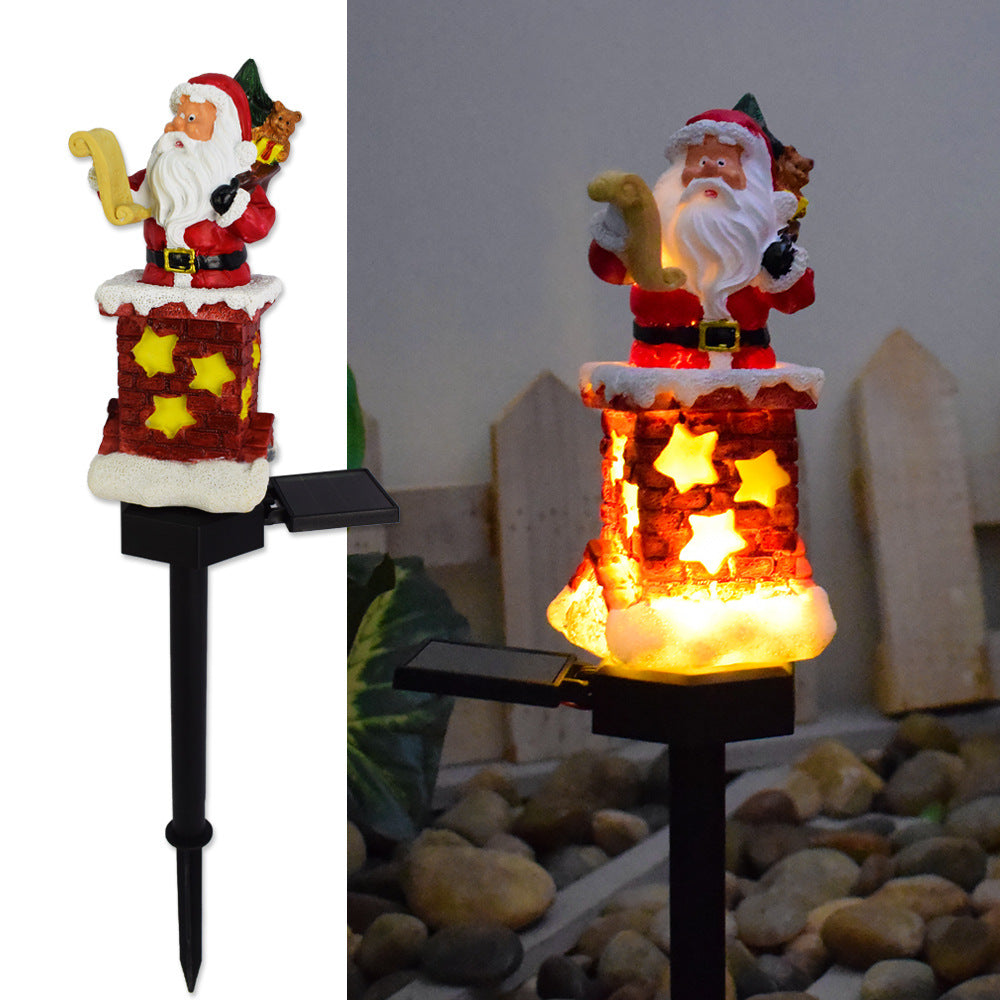 Solar Christmas Santa Lawn Lights – Resin Garden Stake for Holiday Yard & Villa Décor