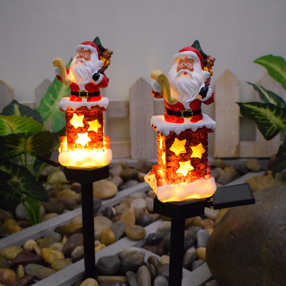 Solar Christmas Santa Lawn Lights – Resin Garden Stake for Holiday Yard & Villa Décor