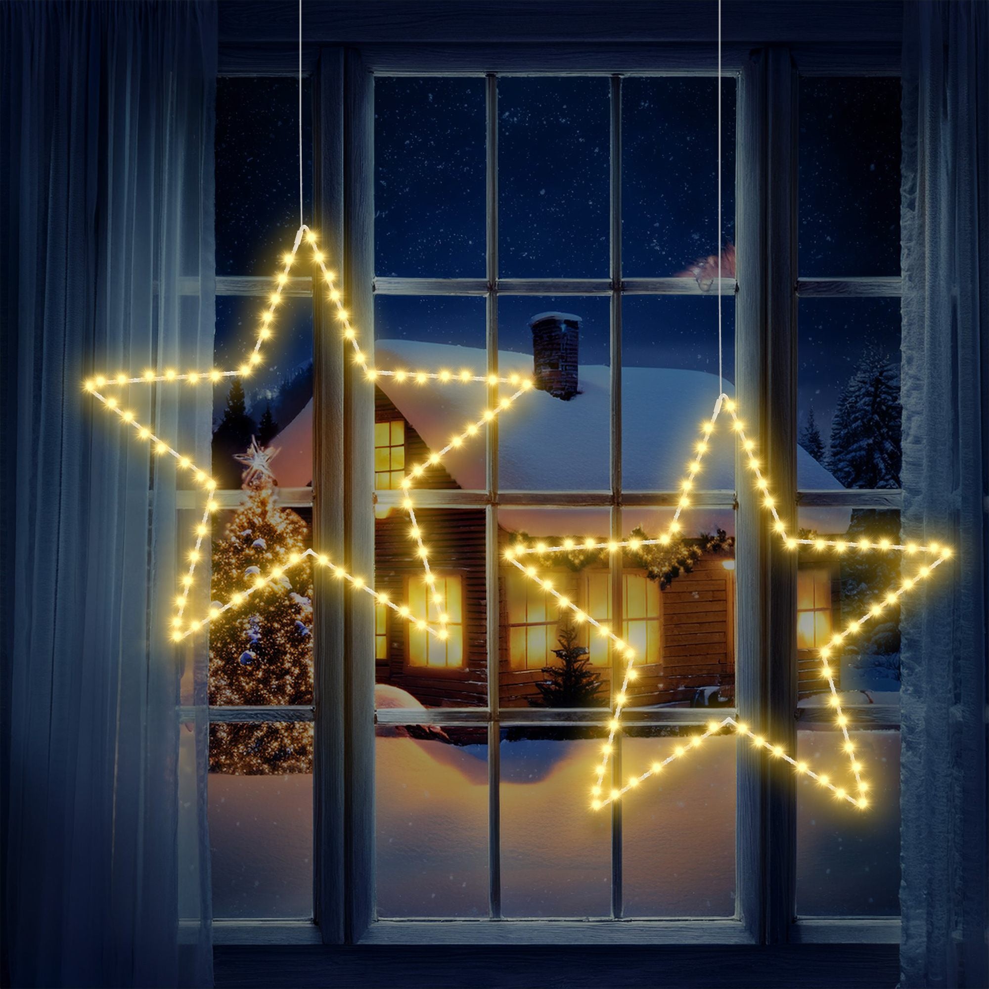 Quntis Luzes de Estrela de Natal 19.6in – Funciona a Bateria, Temporizador, 8 Modos, Dobrável para Uso Interior/Exterior