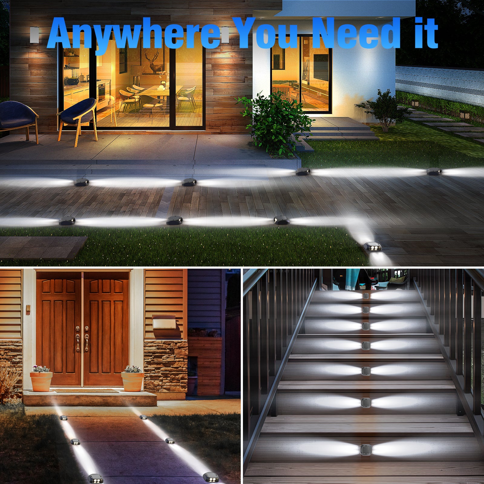 Quntis Solar Lights for Deck Steps, Two-Way LED Dusk to Dawn Stair Lights, IP65 Waterproof Outdoor Solar Lights for Garden Pathway Lawn Patio Walkways Sidewalk Front Door Driveway, Warm White