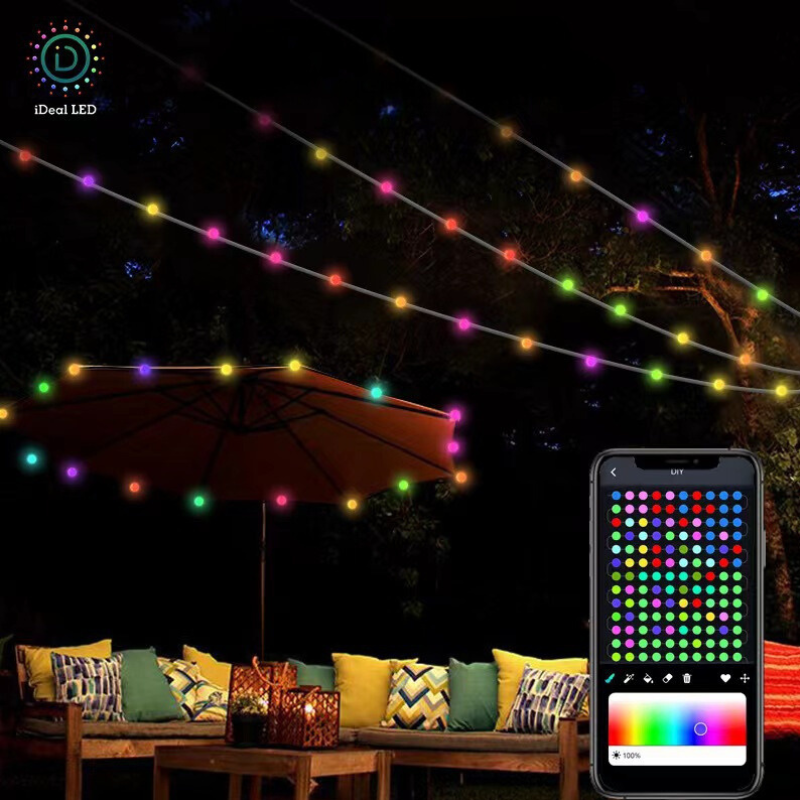 Quntis IP68 RGB Globe String Lights, Waterproof Outdoor Pixel-Control Lights with Bluetooth APP ¨C Perfect for Christmas, Holiday, and Camping Ambience