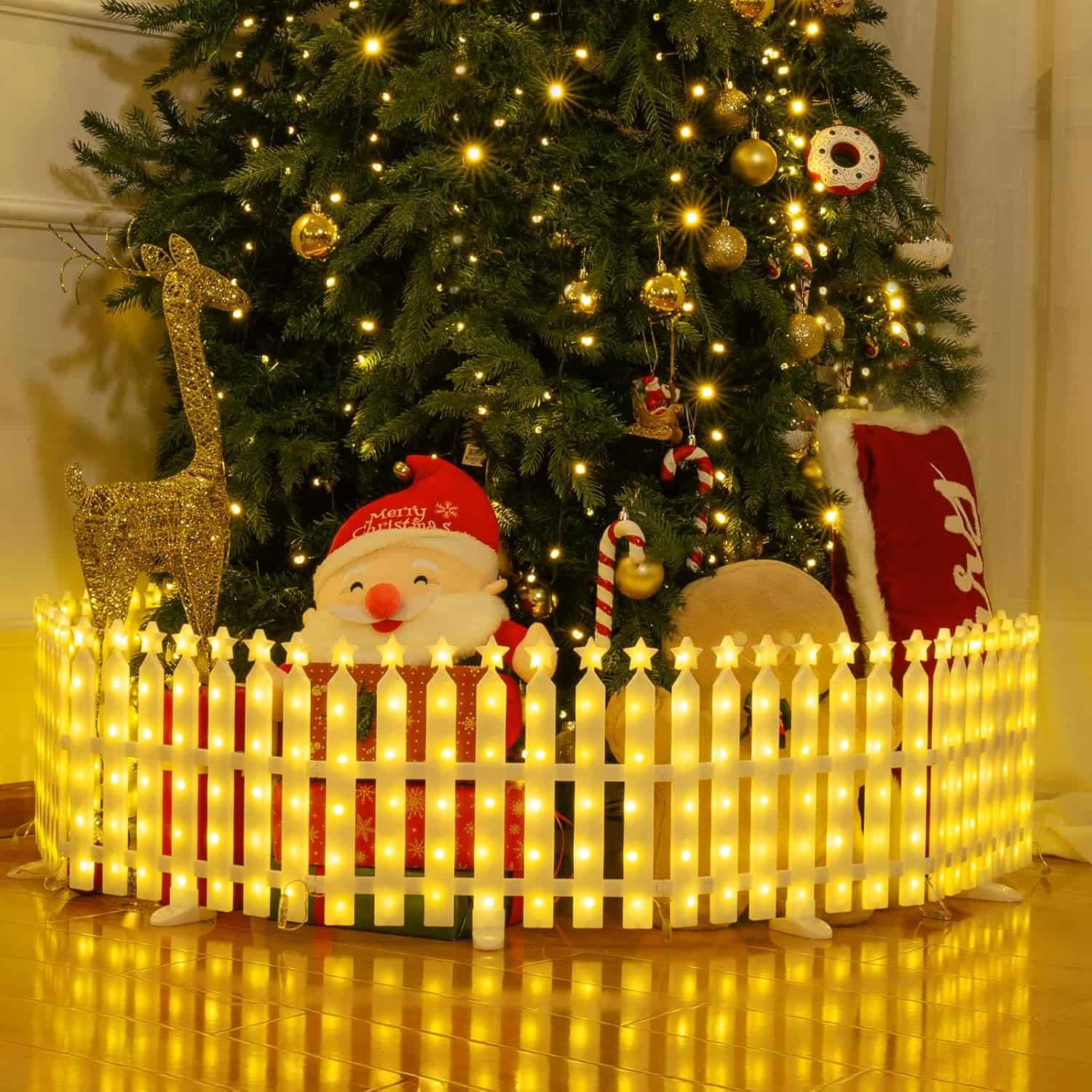 8 Paquet de Clôture de Sapin de Noël avec Lumières en Étoile – 8 Modes, Connectable, Lumières de Noël Miniatures Étanches pour Décorations de Fête