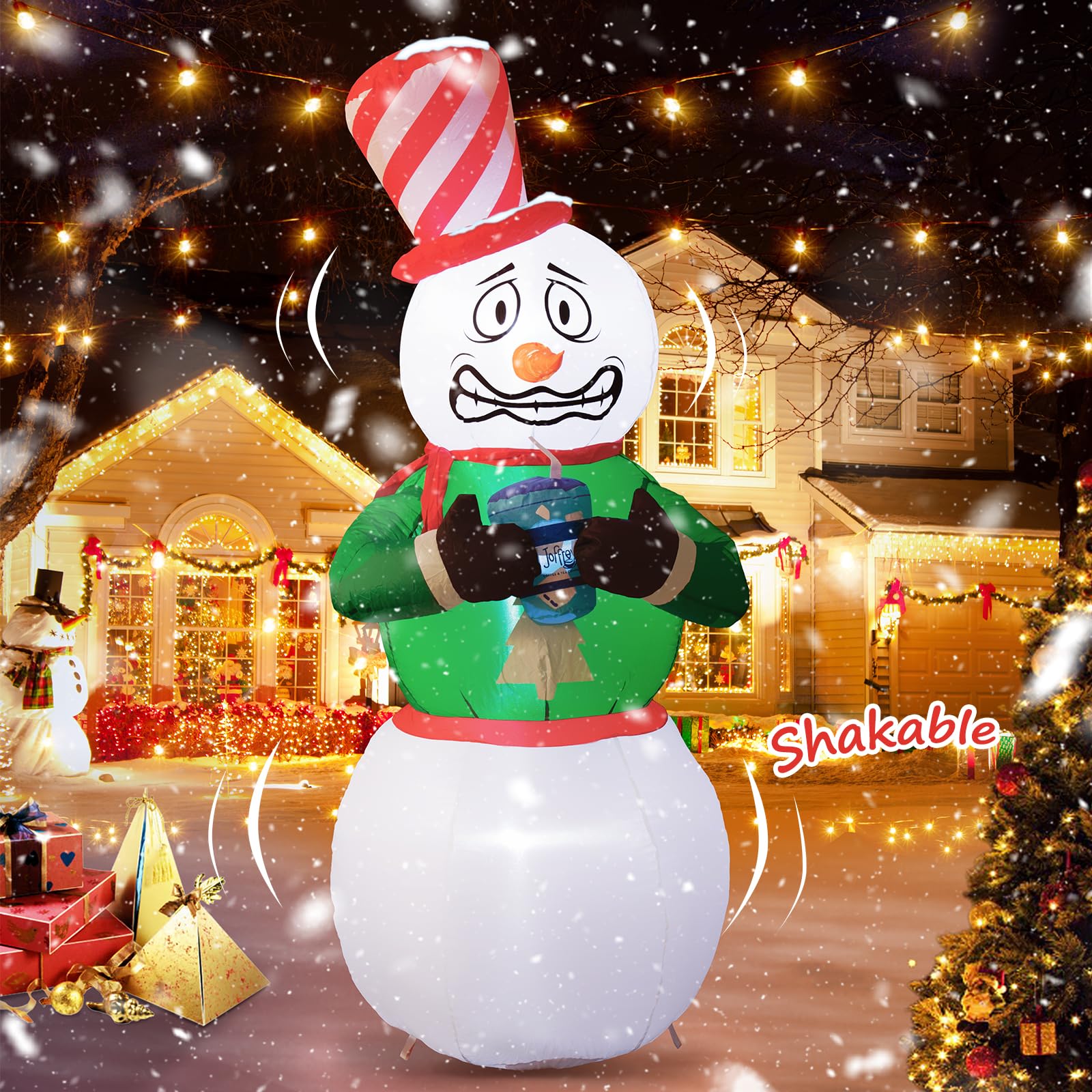 Quntis Christmas Inflatables Outdoor Decorations, 6FT Shivering Snowman Inflatable Built-in LED Lights Christmas Blow Up Yard Decorations Lighted Snowman for Xmas Party Indoor Outdoor Decoration