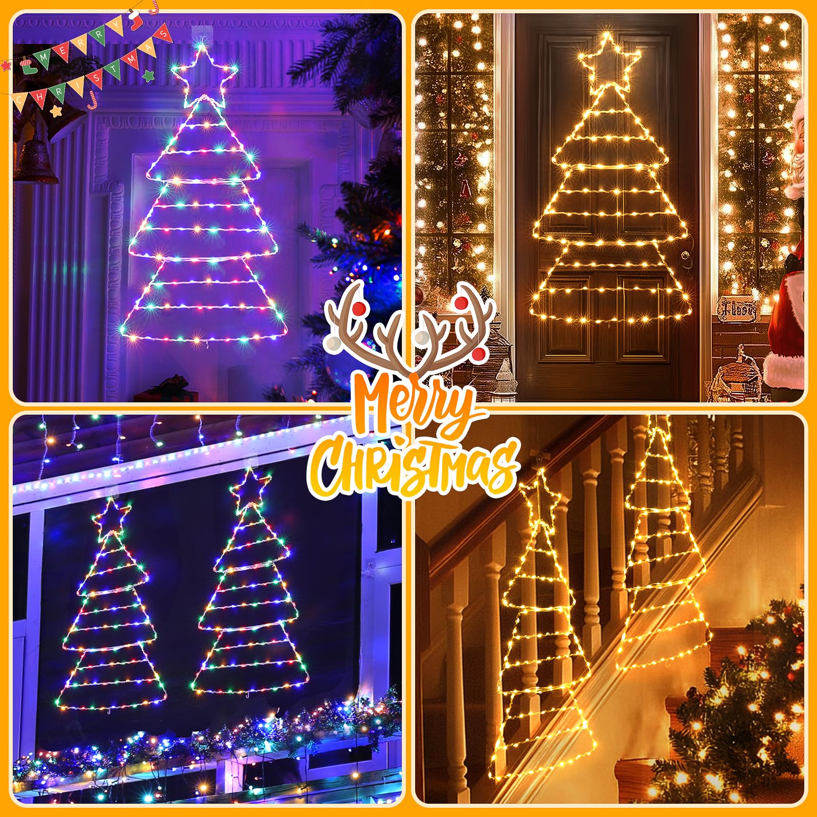 Quntis Christmas Decoration Lights, Foldable Color Changing Christmas Window Lights with Timer & 8 Modes, Waterproof Battery Powered Christmas Tree Ladder Lights for Xmas Indoor Outdoor Décor