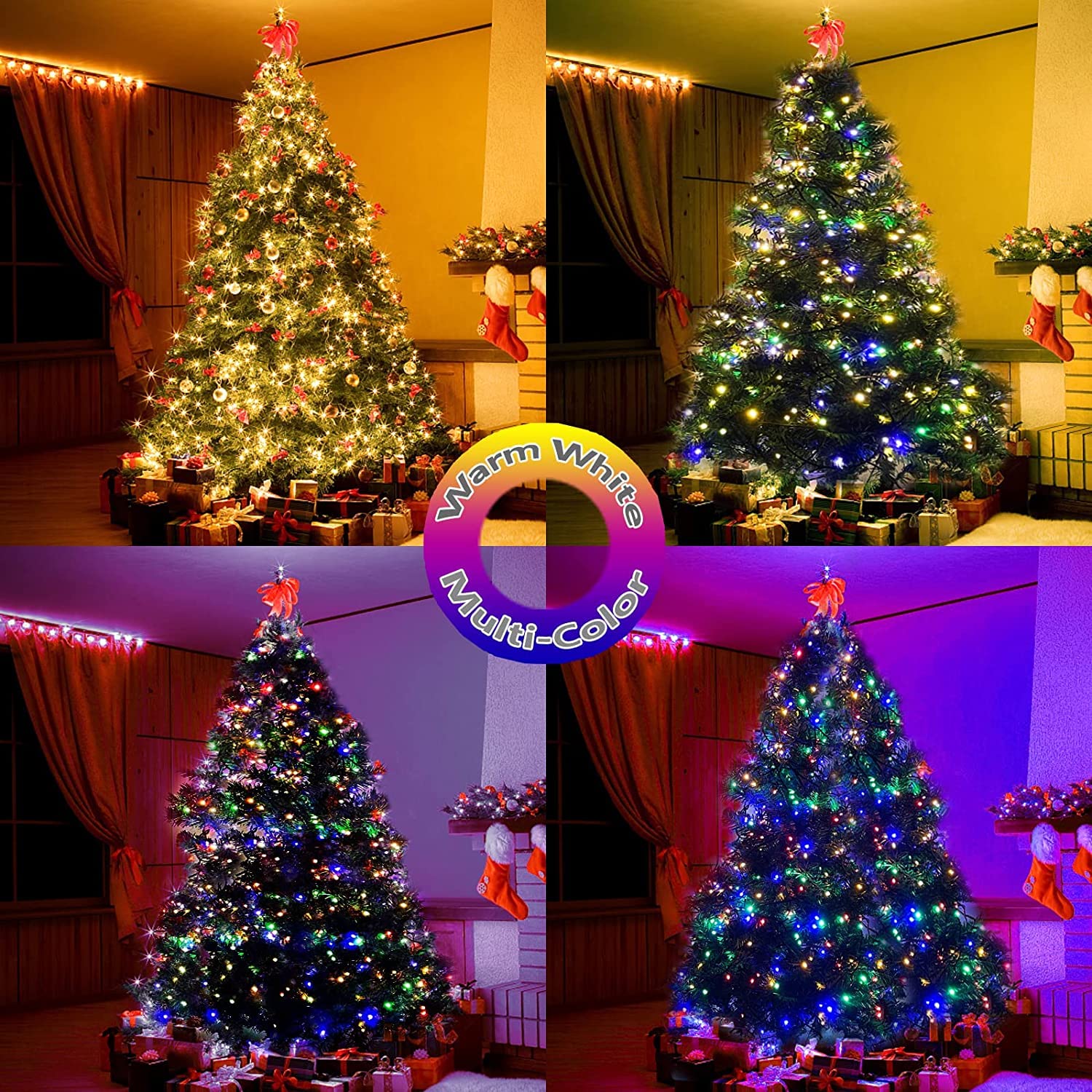 Color Changing Christmas Tree Lights, 11 Modes & 3 Timer Modes & 4 Brightness with Memory Function, 6.6FT x10 Lines 400 Diamond LED Christmas String Light Outdoor Waterproof