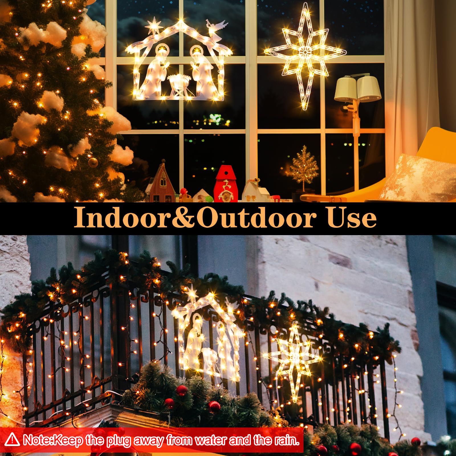 Christmas Window Silhouette Lights 2 Pack, Lighted Nativity and Bethlehem Star for Window Decorations, Nativity Window Lights for Christmas, Holiday, Home, Indoor, Patio, Wall, Door Decor