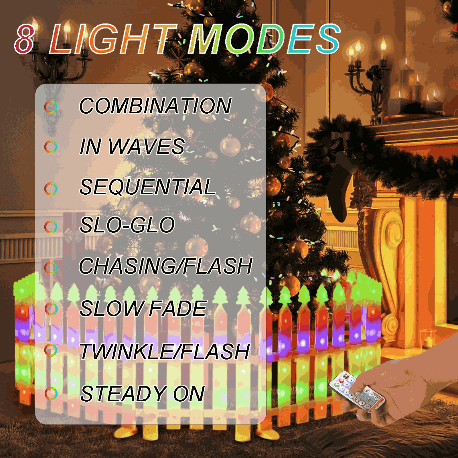 10FT 336 LED Picket Fence Lights – 8 Modes, Waterproof, for Indoor/Outdoor Christmas Tree, Garden, Yard, Patio, and Landscape Decoration