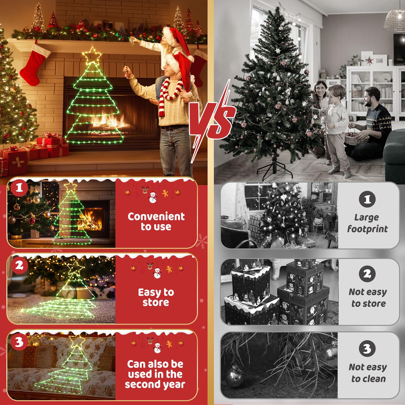 Quntis Christmas Decorations Lights, 2.2FT Christmas Window Lights, 143 Lights Christmas Tree Ladder Lights, 8 Modes&Timer Battery Christmas Decor Window Lights Indoor Outdoor Wall Home Garden Door