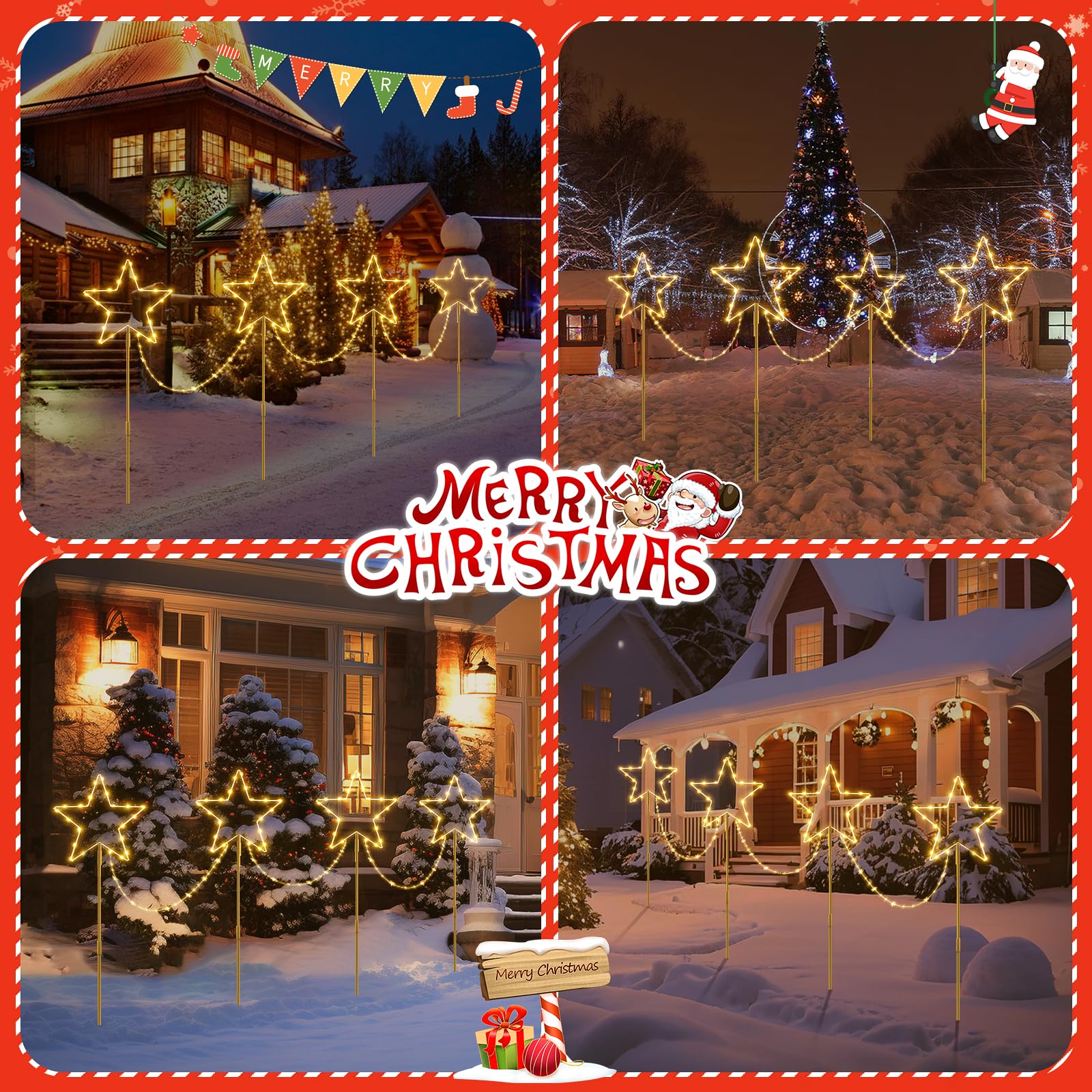 Quntis 4-16PCs Outdoor Christmas Pathway Decoration Lights, 144 Led Christmas Star Stake Lights Battery Powered Garden Stake Lights with 8 Modes & Timer IP65 Waterproof for Holiday Path Yard Lawn